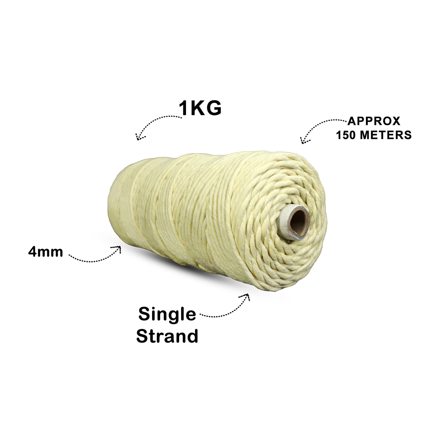 4mm Single Strand | Light Yellow | 150 Metres | 1kg Spool | Cotton |No 09