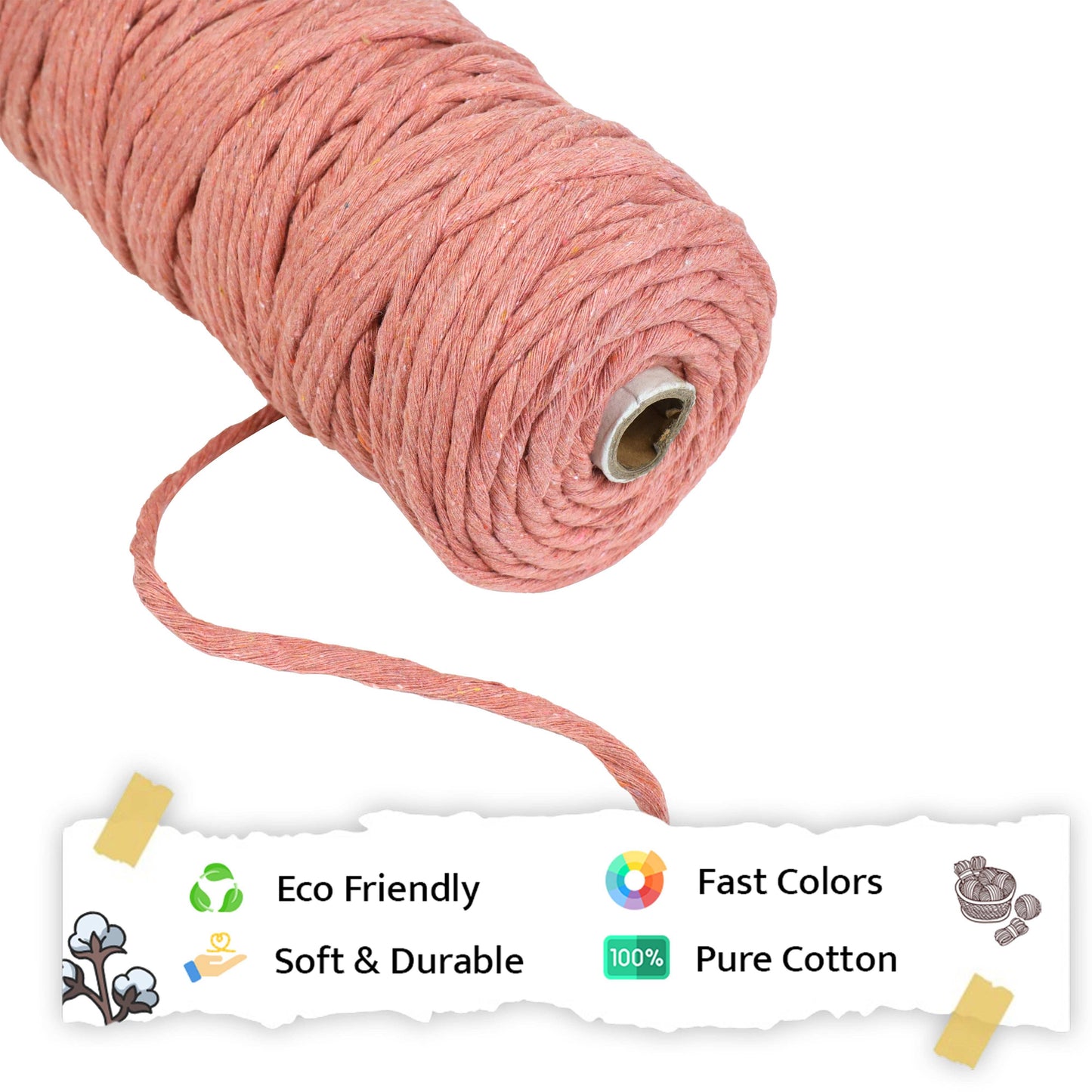 4mm Single Strand | Peach | 150 Metres | 1kg Spool | Cotton |No 17