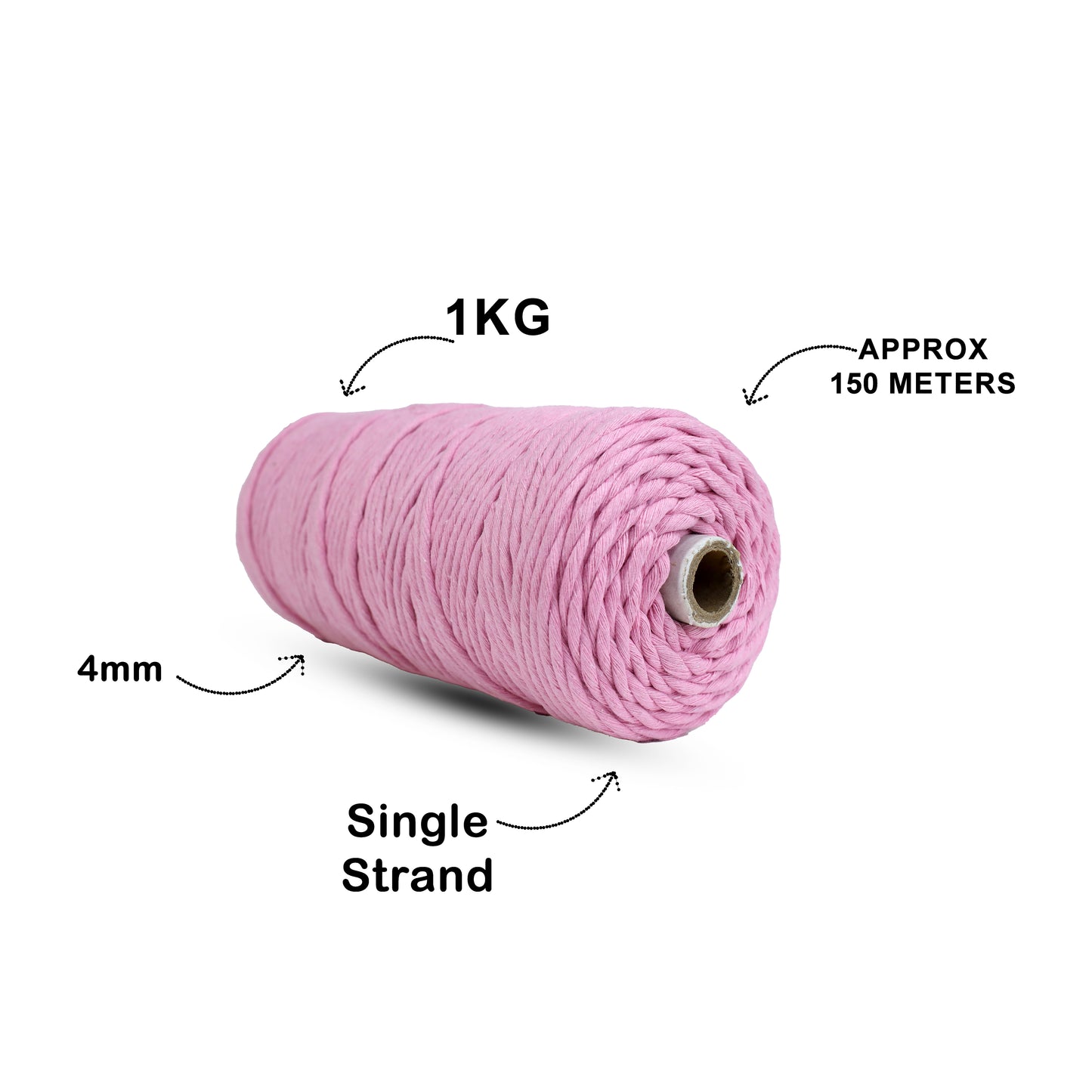 4mm Single Strand | Bubble Gum Pink | 150 Metres | 1kg Spool | Cotton | No 26
