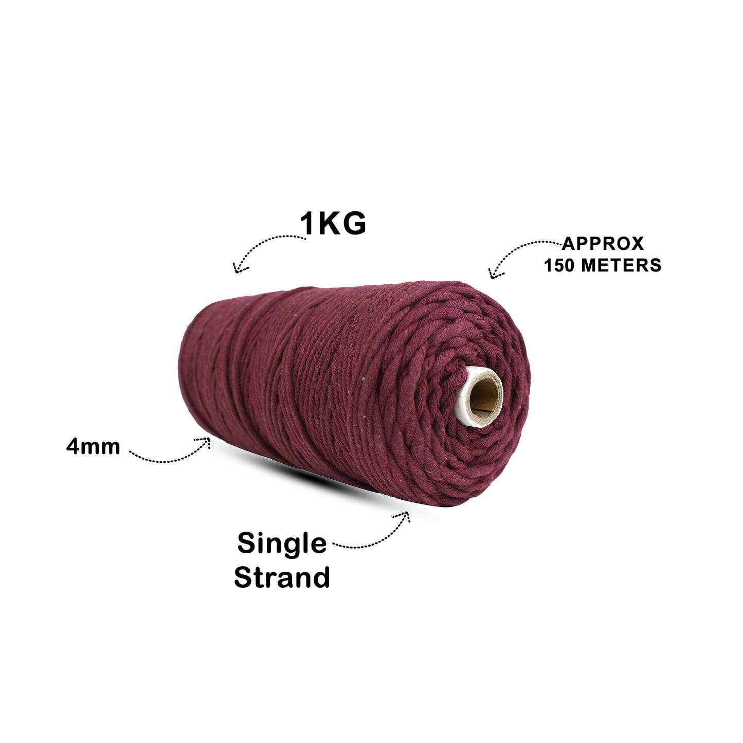 4mm Single Strand | Wine | 150 Metres | 1kg Spool | Cotton |No 29