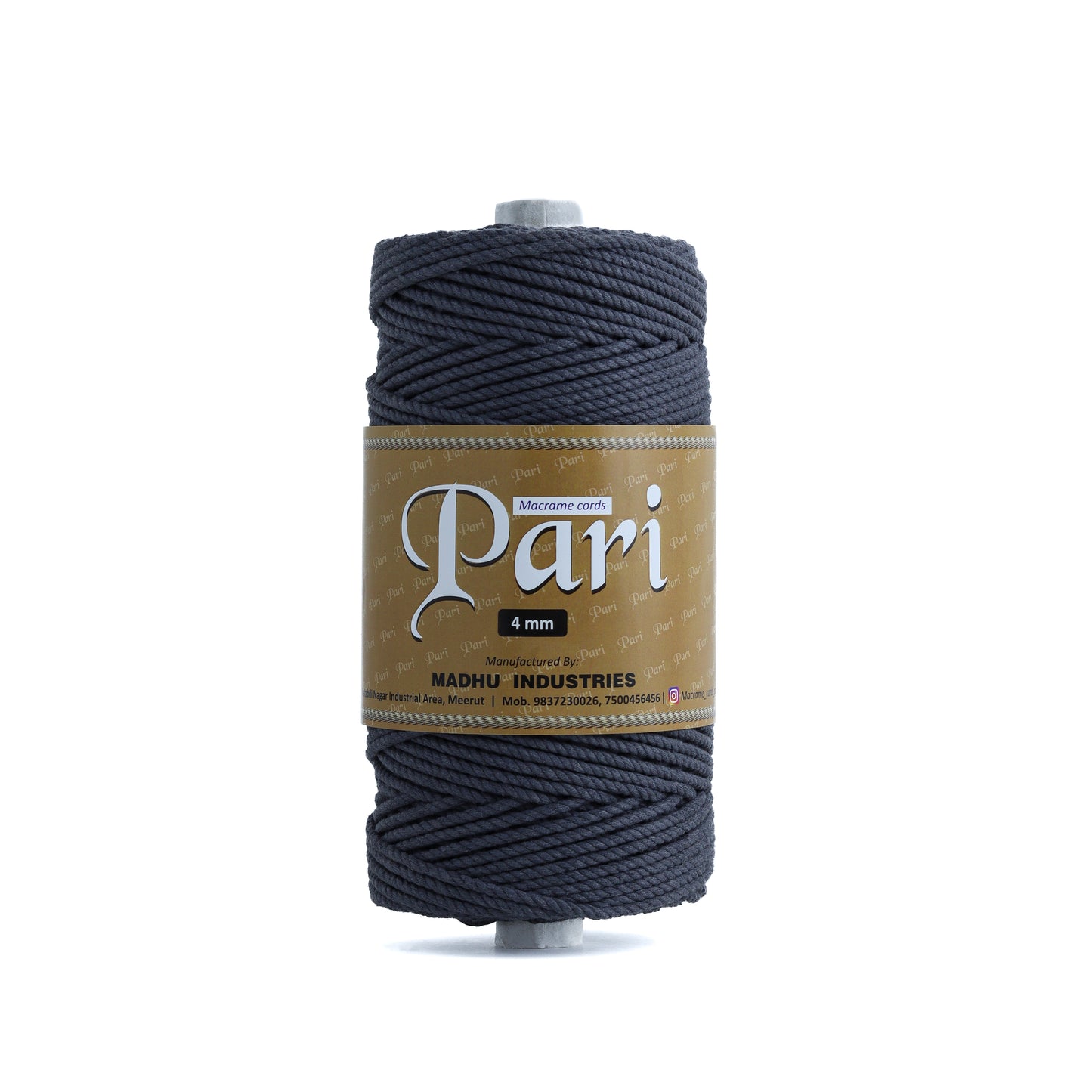 4mm Twisted (3Ply) | Dark Grey | 150 Metres | 1kg Spool | Cotton | No 02