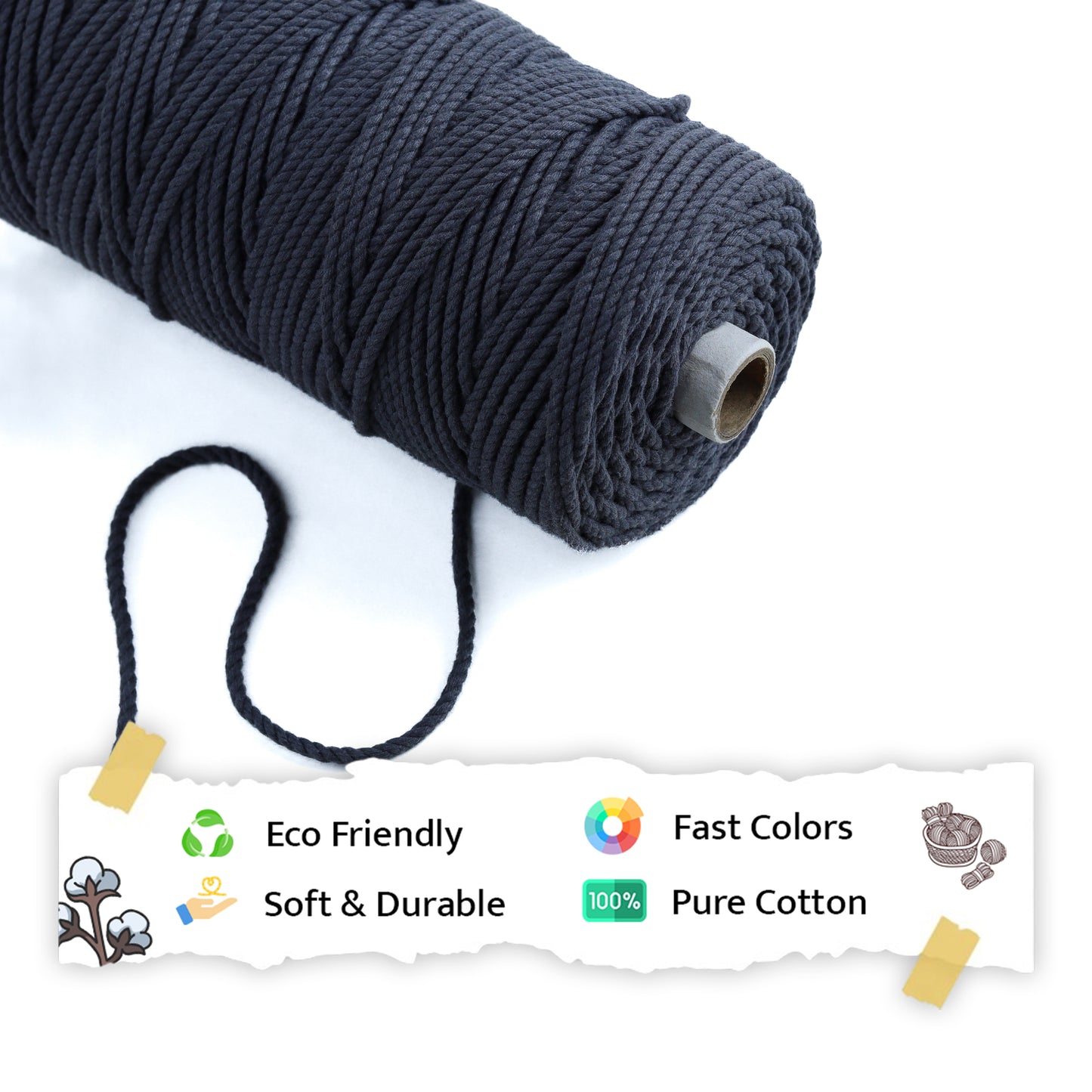 4mm Twisted (3Ply) | Dark Grey | 150 Metres | 1kg Spool | Cotton | No 02