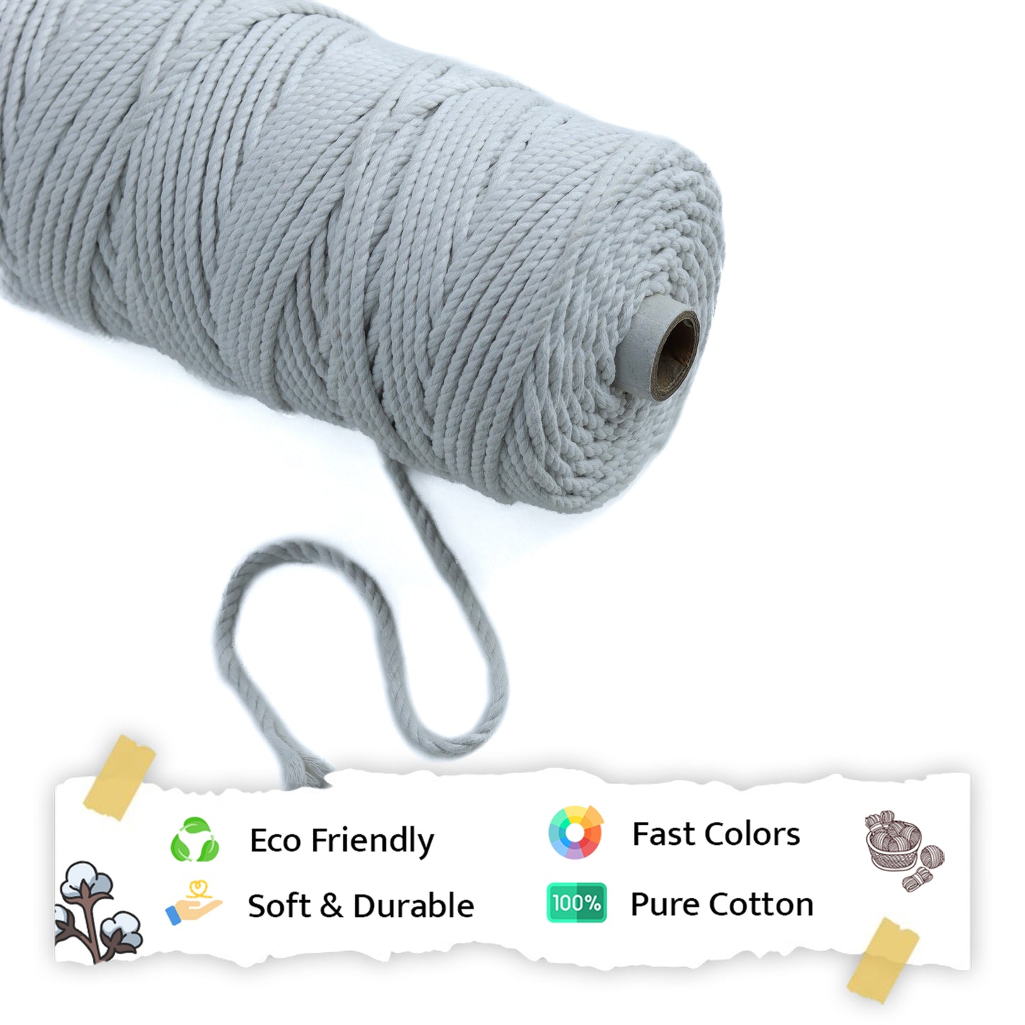 4mm ટ્વિસ્ટેડ (3Ply) | શુદ્ધ સફેદ | 150 મીટર | 1 કિલો સ્પૂલ | કપાસ