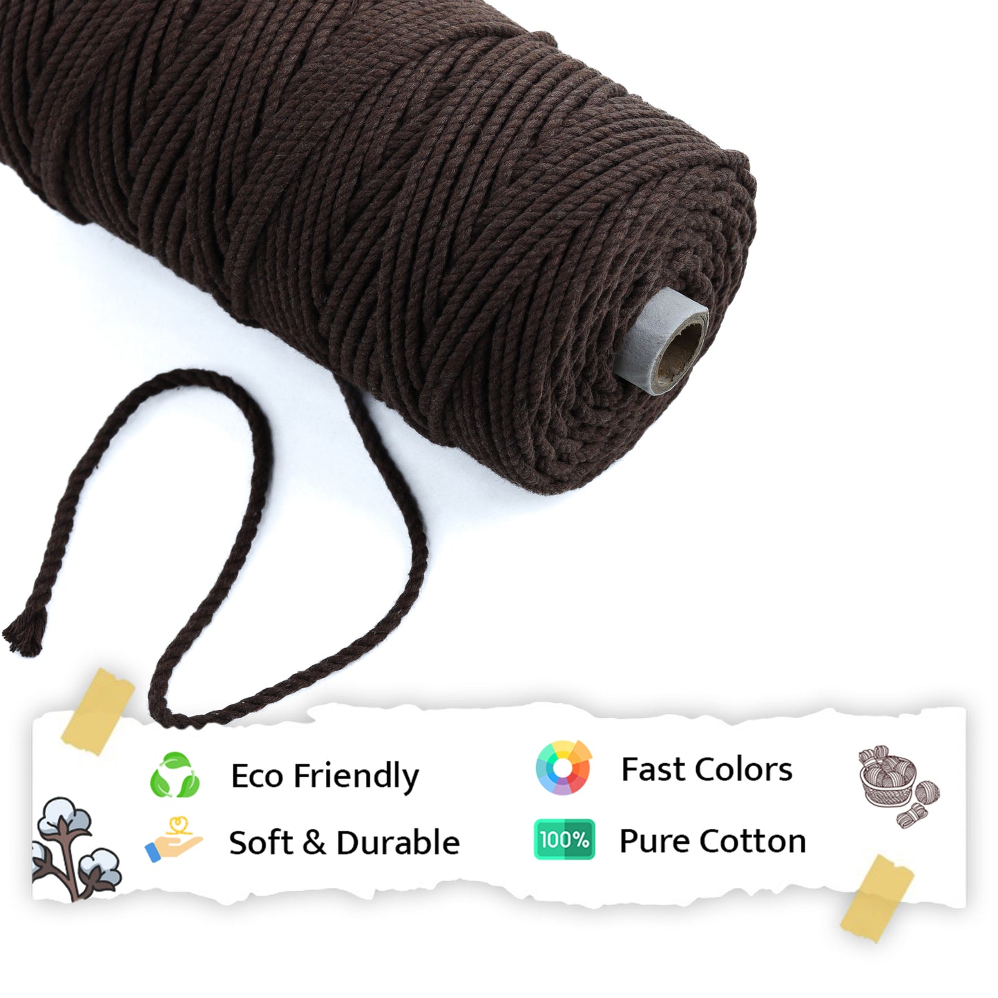 4mm Twisted (3Ply) | Coffee Brown | 150 Metres | 1kg Spool | Cotton | No 05