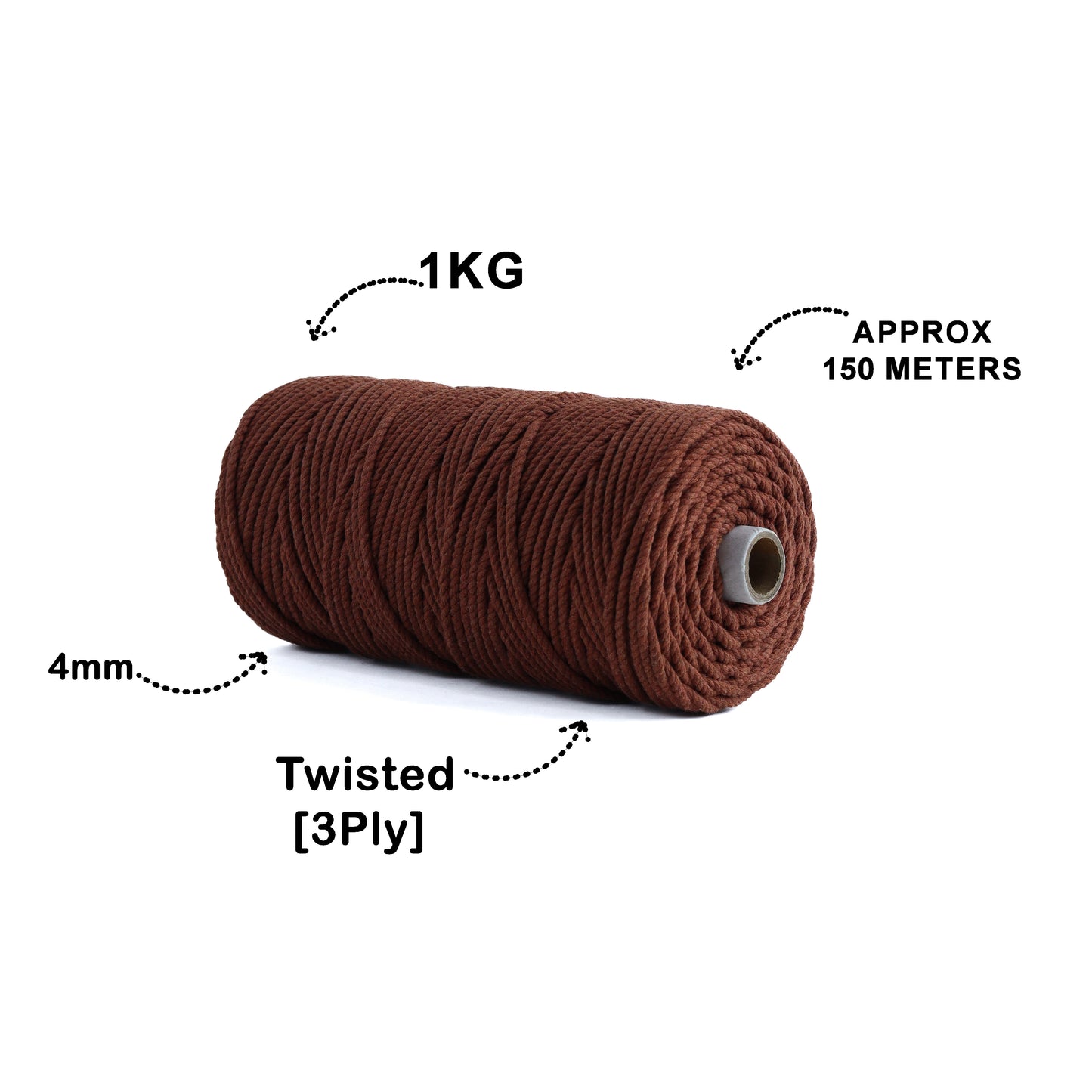 4mm Twisted (3Ply) | Chocolate Brown | 150 Metres | 1kg Spool | Cotton | No 06