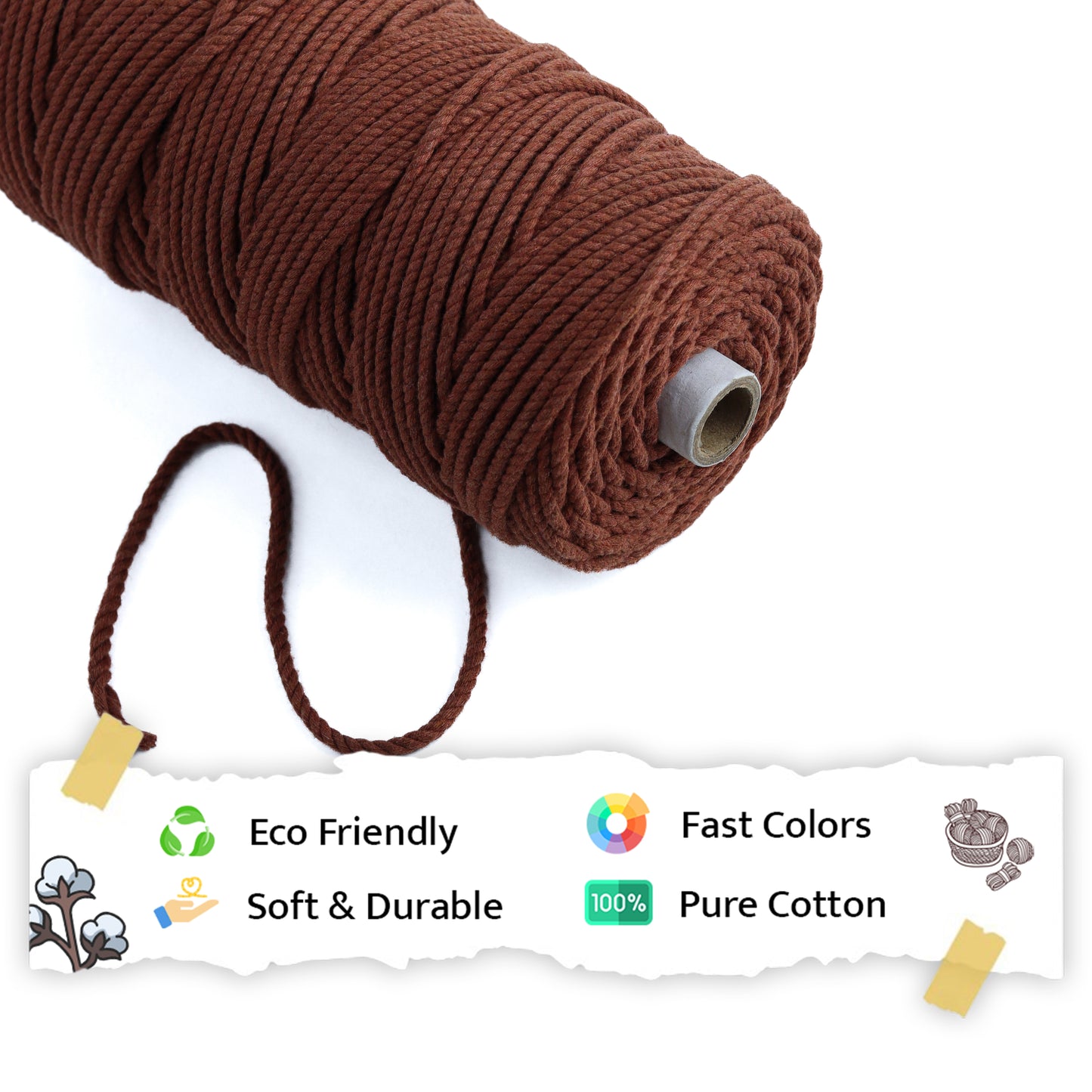 4mm Twisted (3Ply) | Chocolate Brown | 150 Metres | 1kg Spool | Cotton | No 06