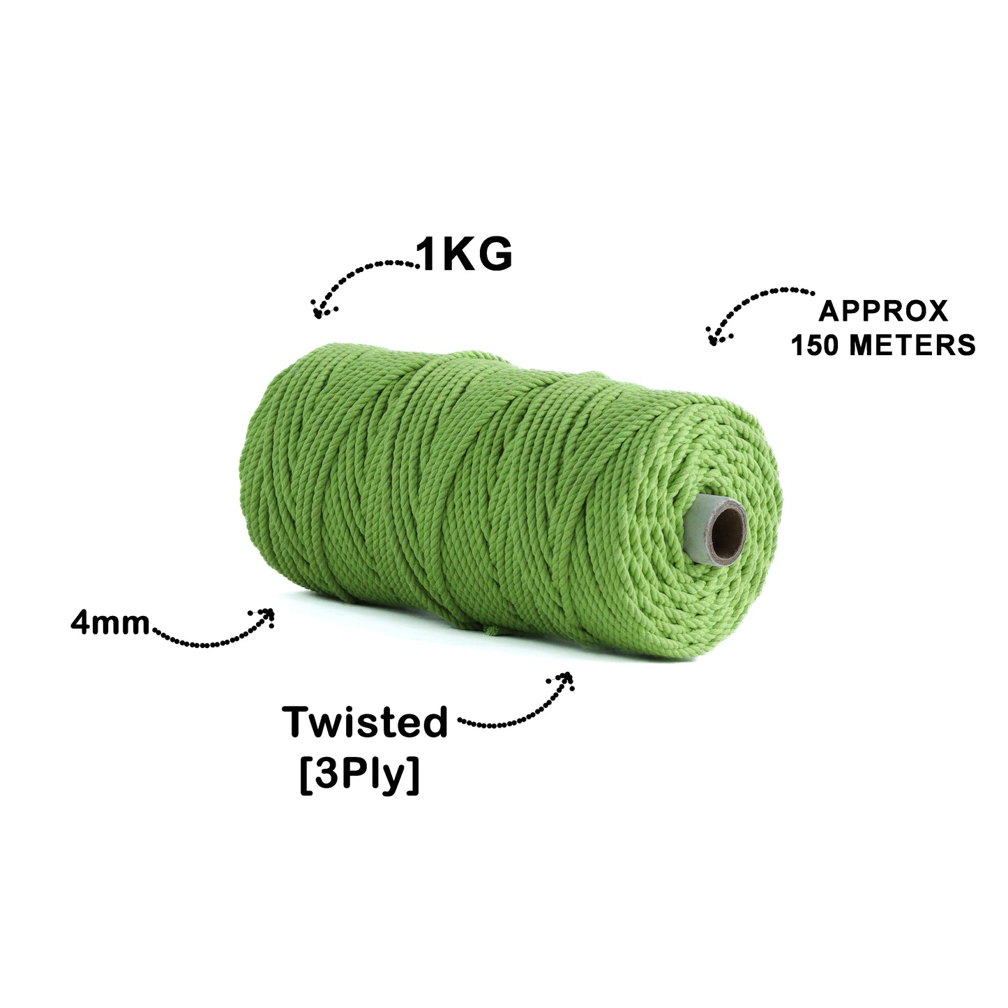 4mm Twisted (3Ply) | Parrot Green | 150 Metres | 1kg Spool | Cotton | No 13