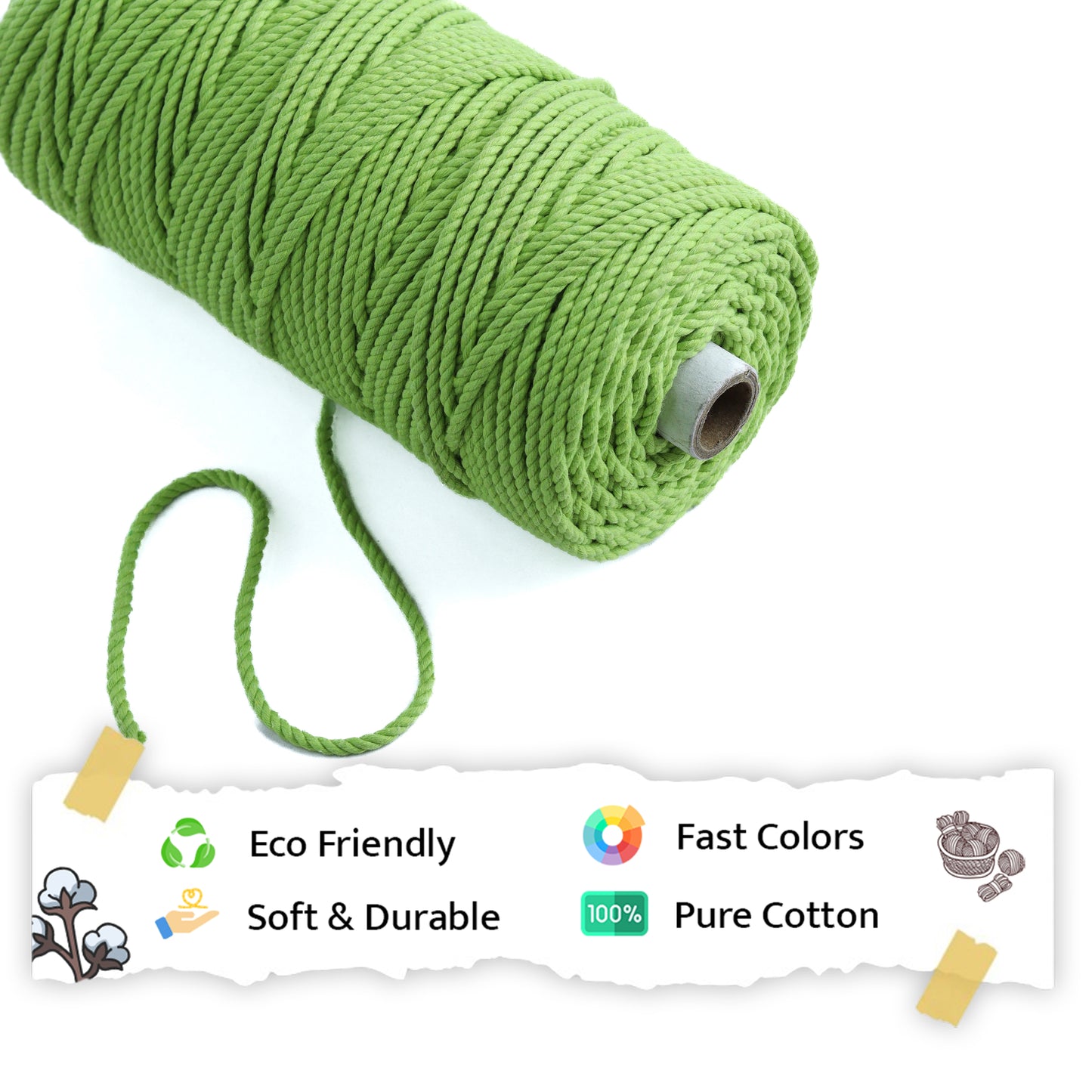4mm Twisted (3Ply) | Parrot Green | 150 Metres | 1kg Spool | Cotton | No 13