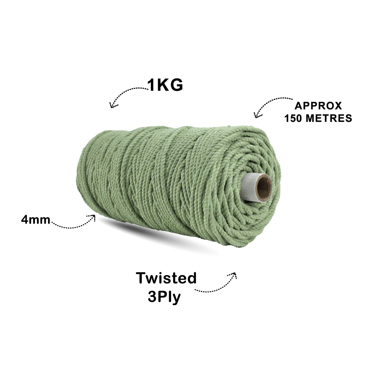 4mm Twisted (3Ply) | Olive Green | 150 Metres | 1kg Spool | Cotton | No 14