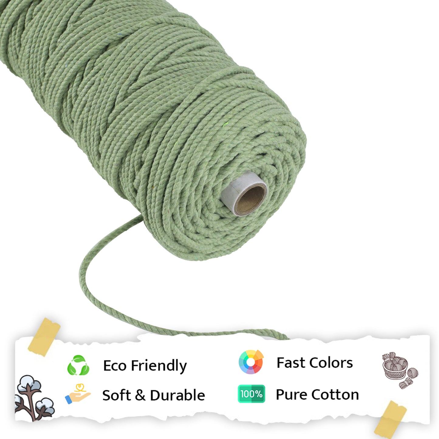 4mm Twisted (3Ply) | Olive Green | 150 Metres | 1kg Spool | Cotton | No 14