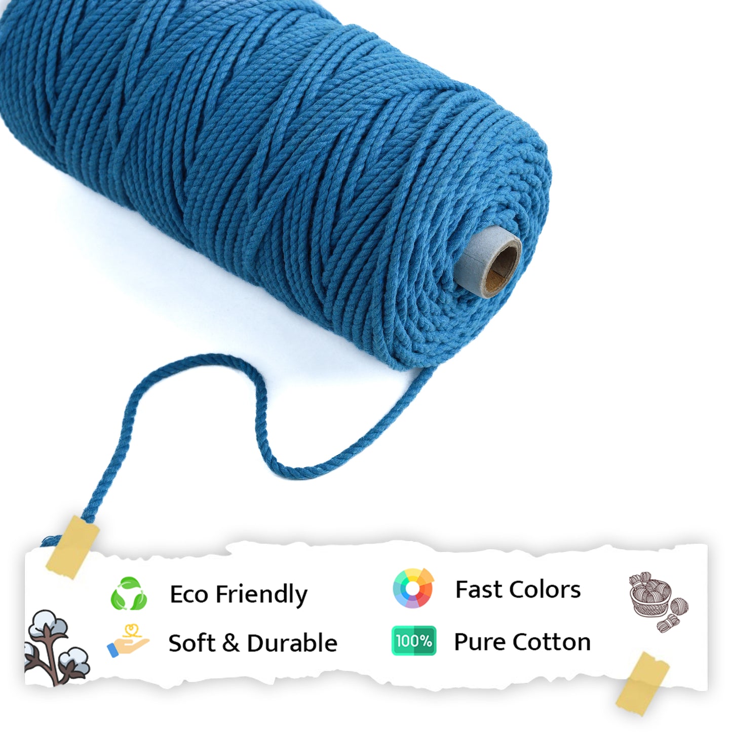4mm ટ્વિસ્ટેડ (3Ply) | તેજસ્વી વાદળી | 150 મીટર | 1 કિલો સ્પૂલ | કપાસ