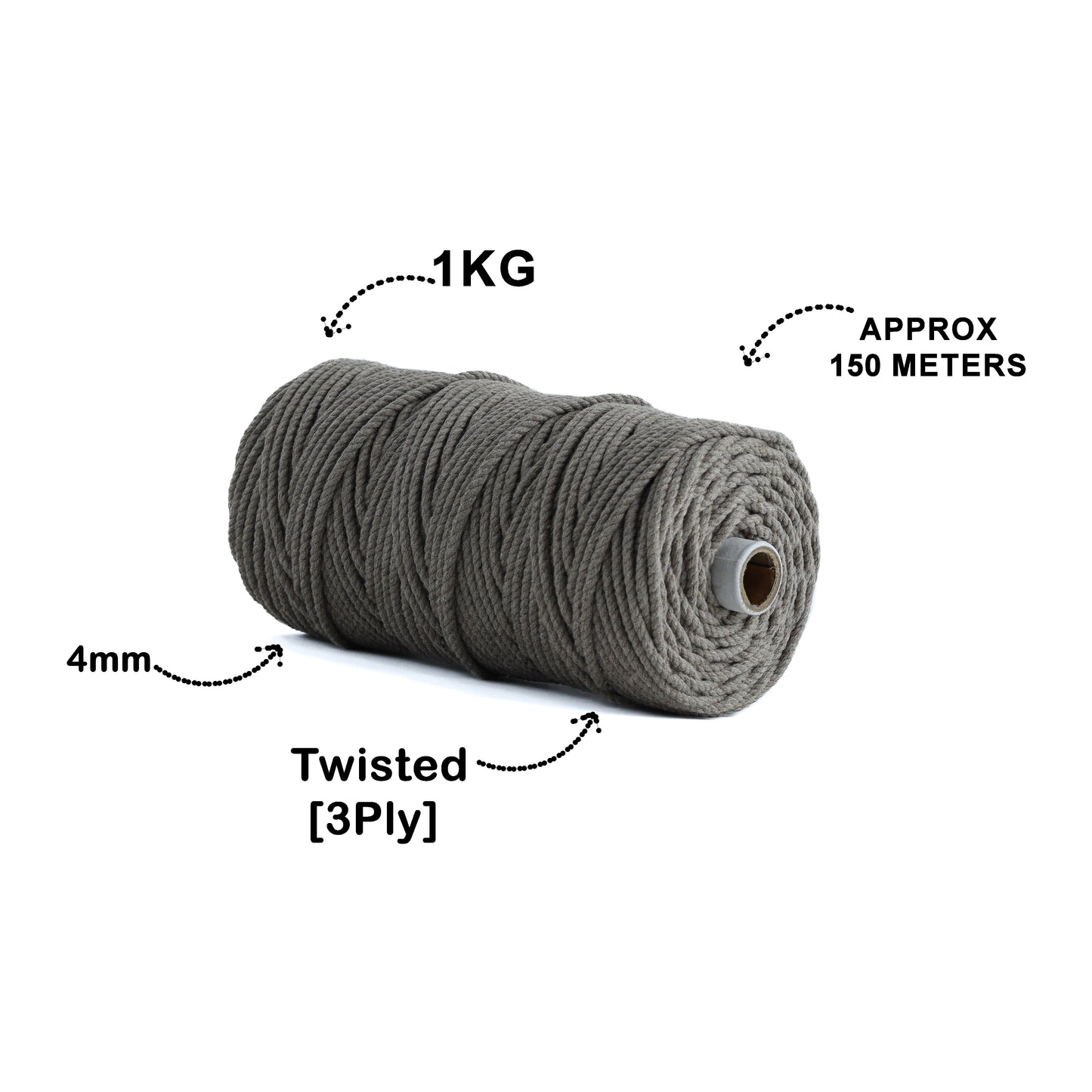 4mm Twisted (3Ply) | Mud Color | 150 Metres | 1kg Spool | Cotton | No 23