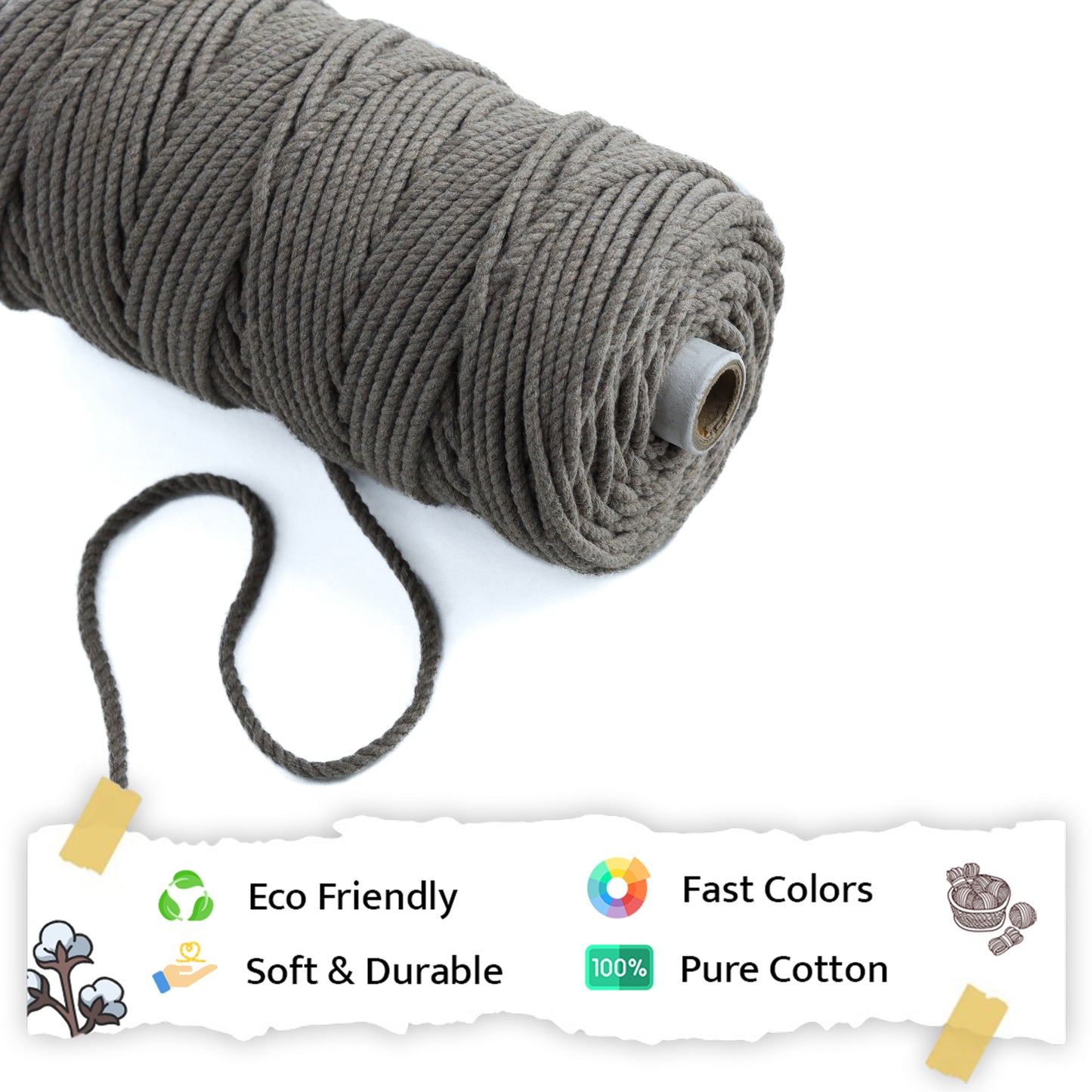 4mm Twisted (3Ply) | Mud Color | 150 Metres | 1kg Spool | Cotton | No 23