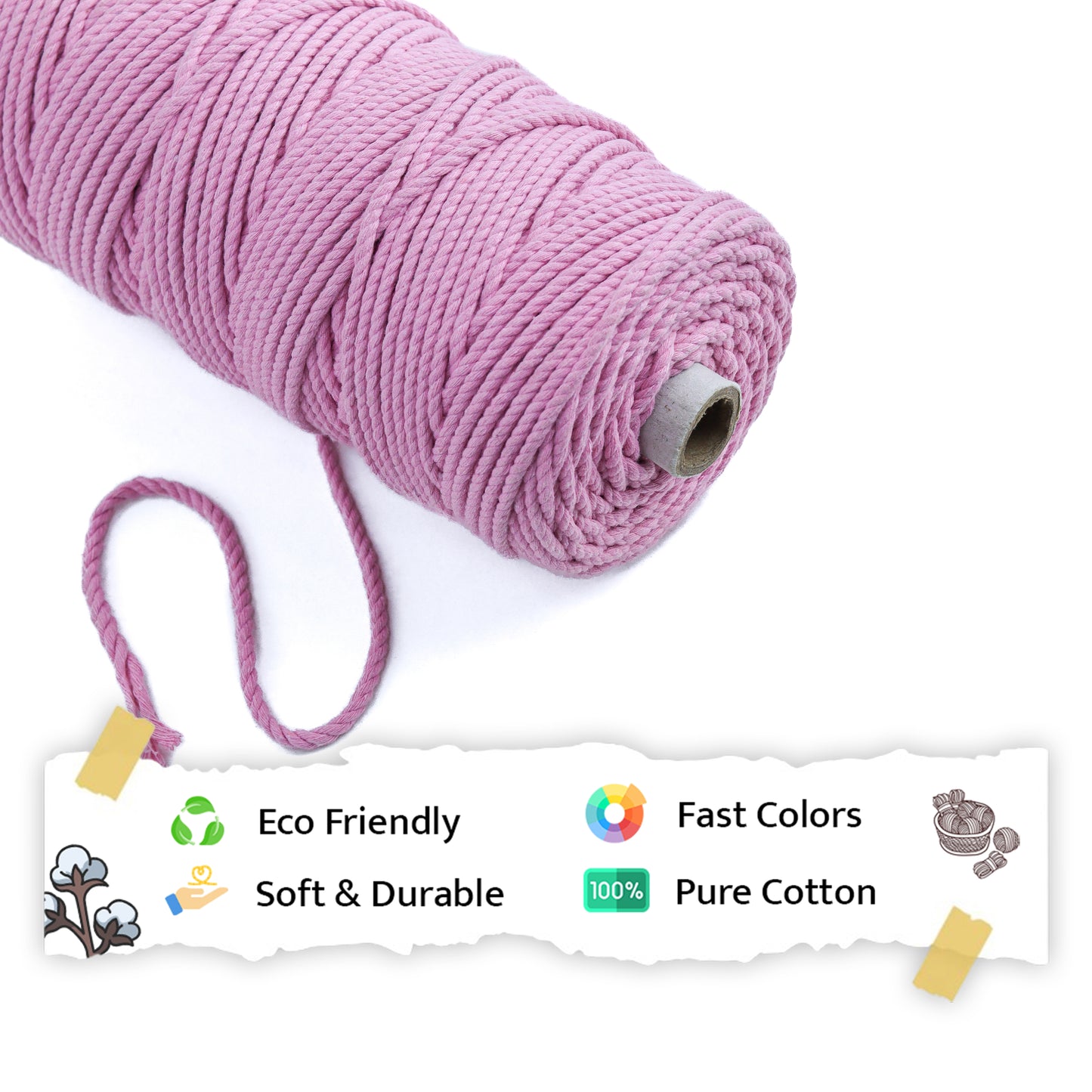 4mm Twisted (3Ply) | Bubble Gum Pink | 150 Metres | 1kg Spool | Cotton | No 26