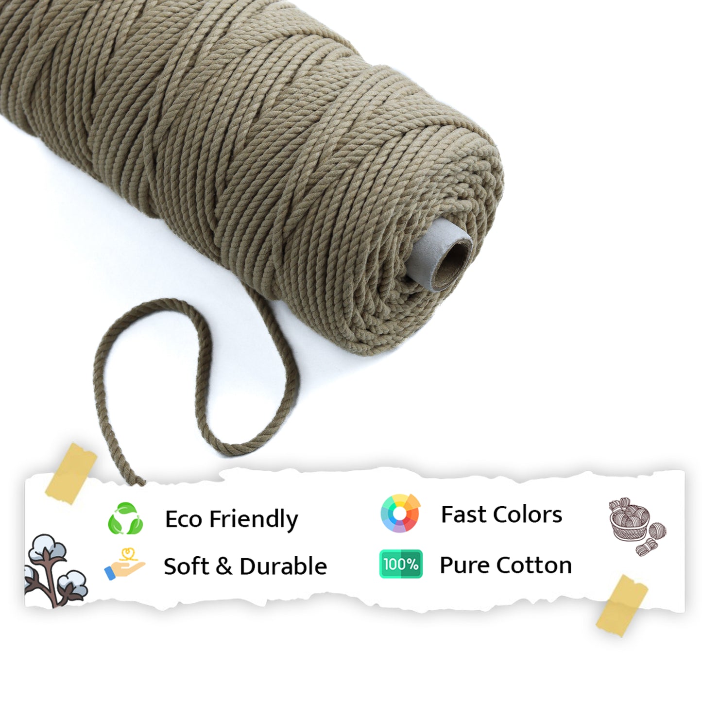4mm ટ્વિસ્ટેડ (3Ply) | ન રંગેલું ઊની કાપડ | 150 મીટર | 1 કિલો સ્પૂલ | કપાસ