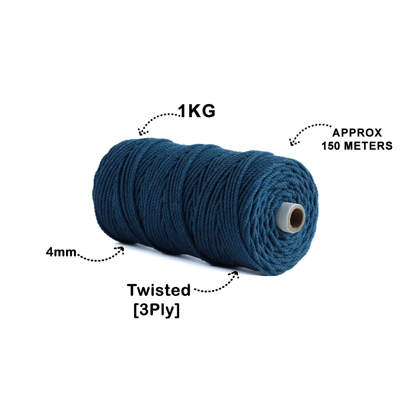 4mm Twisted (3Ply) | Teal Blue | 150 Metres | 1kg Spool | Cotton | No 39