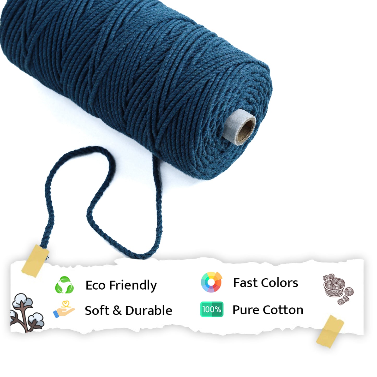 4mm Twisted (3Ply) | Teal Blue | 150 Metres | 1kg Spool | Cotton | No 39
