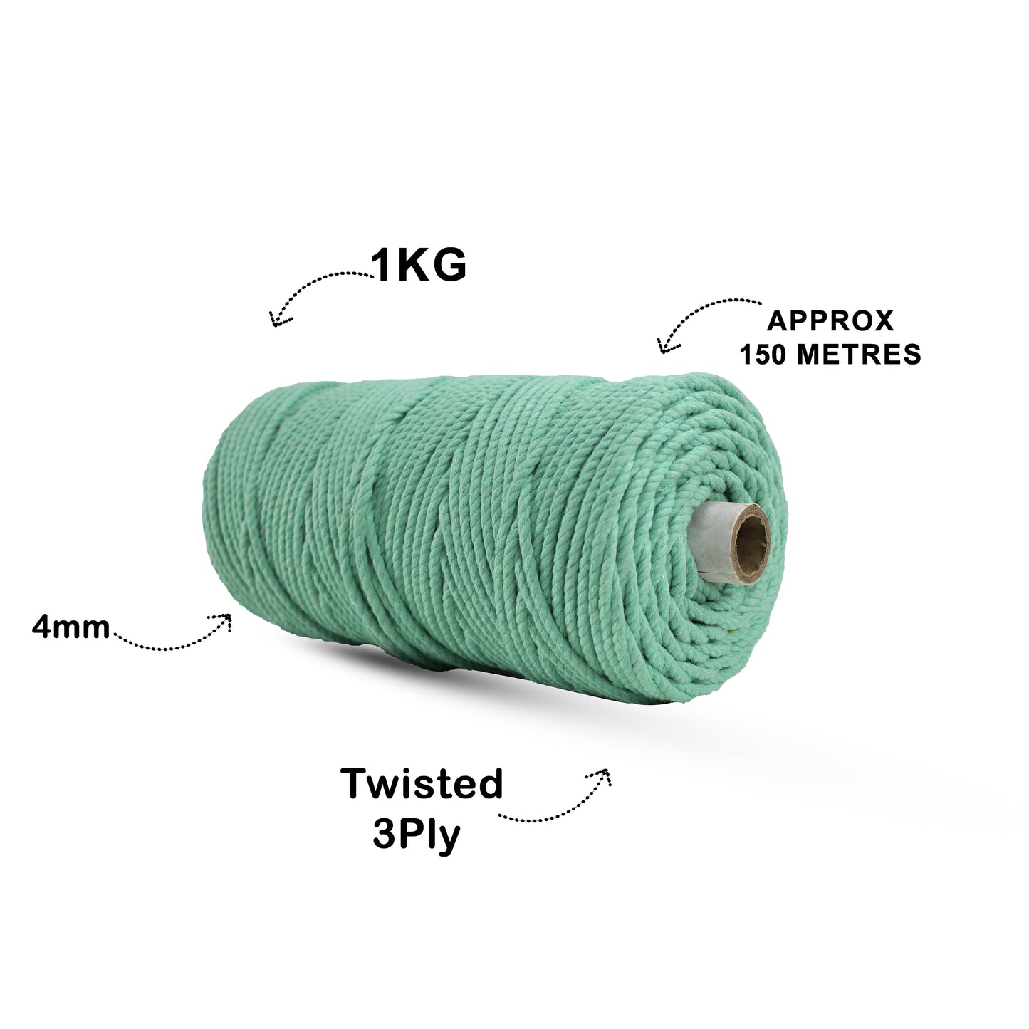 4mm Twisted (3Ply) | Mint Green | 150 Metres | 1kg Spool | Cotton | No 35