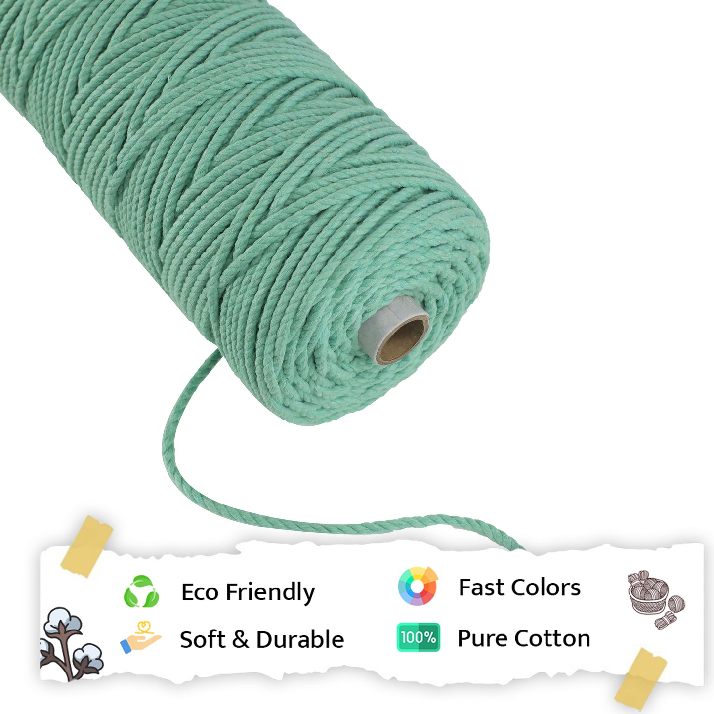 4mm Twisted (3Ply) | Mint Green | 150 Metres | 1kg Spool | Cotton | No 35