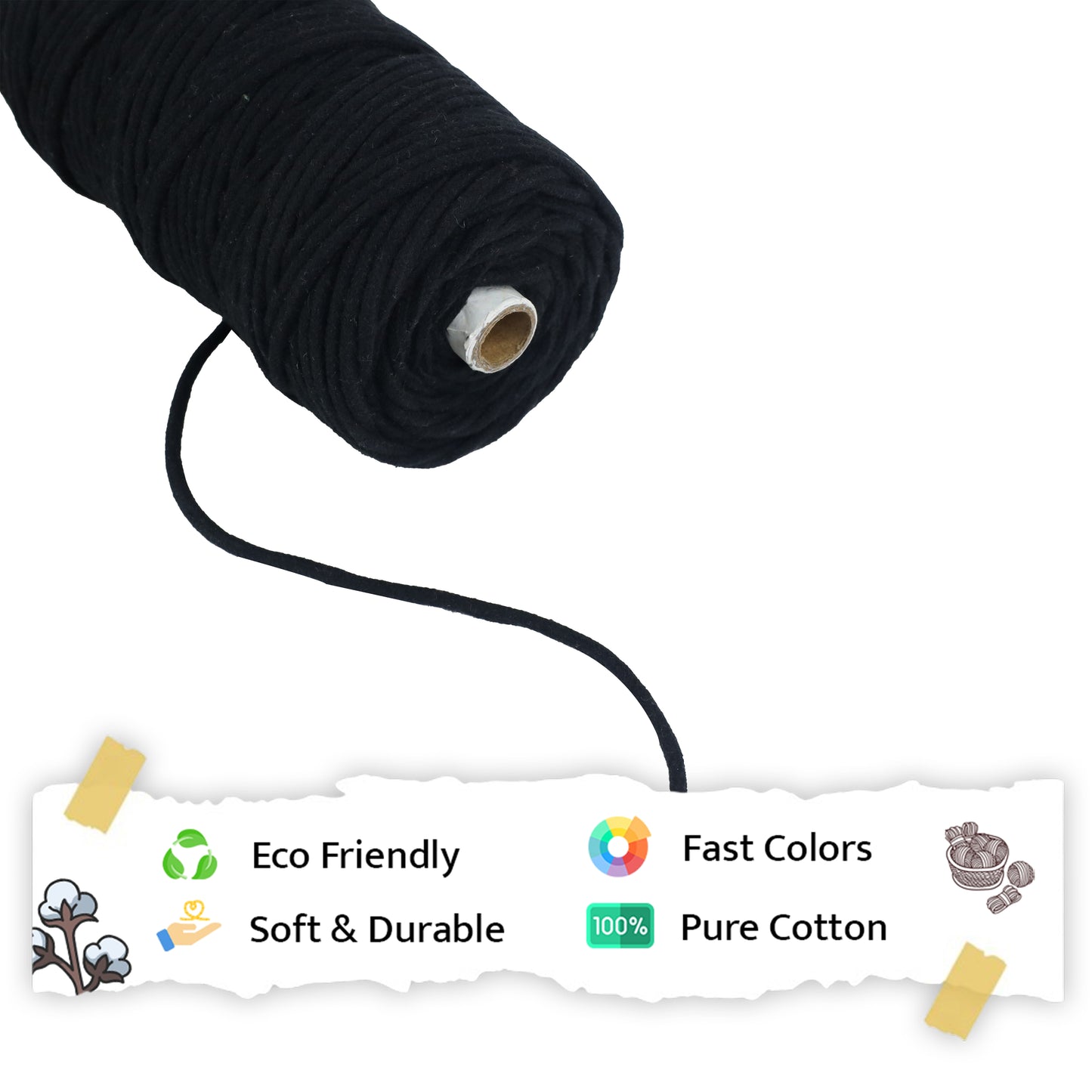5mm Braided | Black | Approx 100 Metres | 1kg Spool | Cotton | No 01