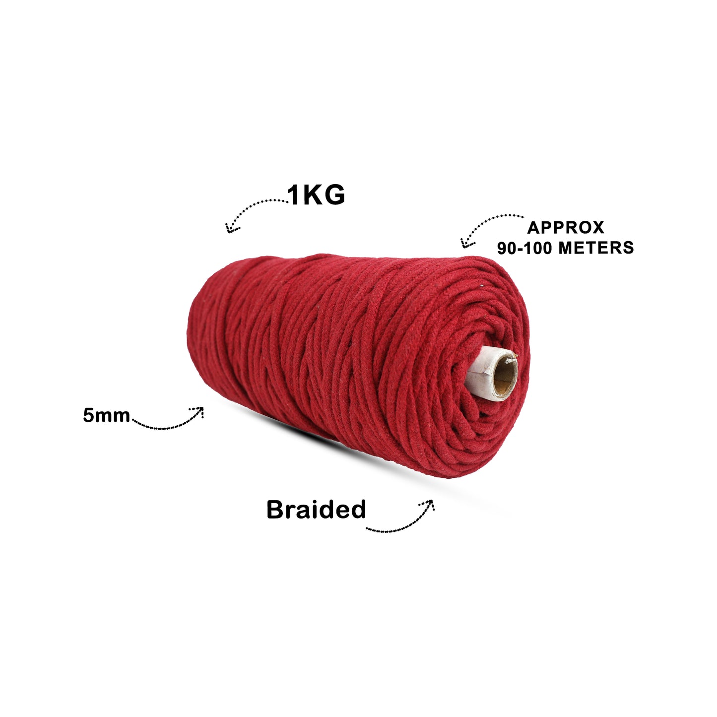 5mm Braided | Red | Approx 100 Metres | 1kg Spool | Cotton | No 15