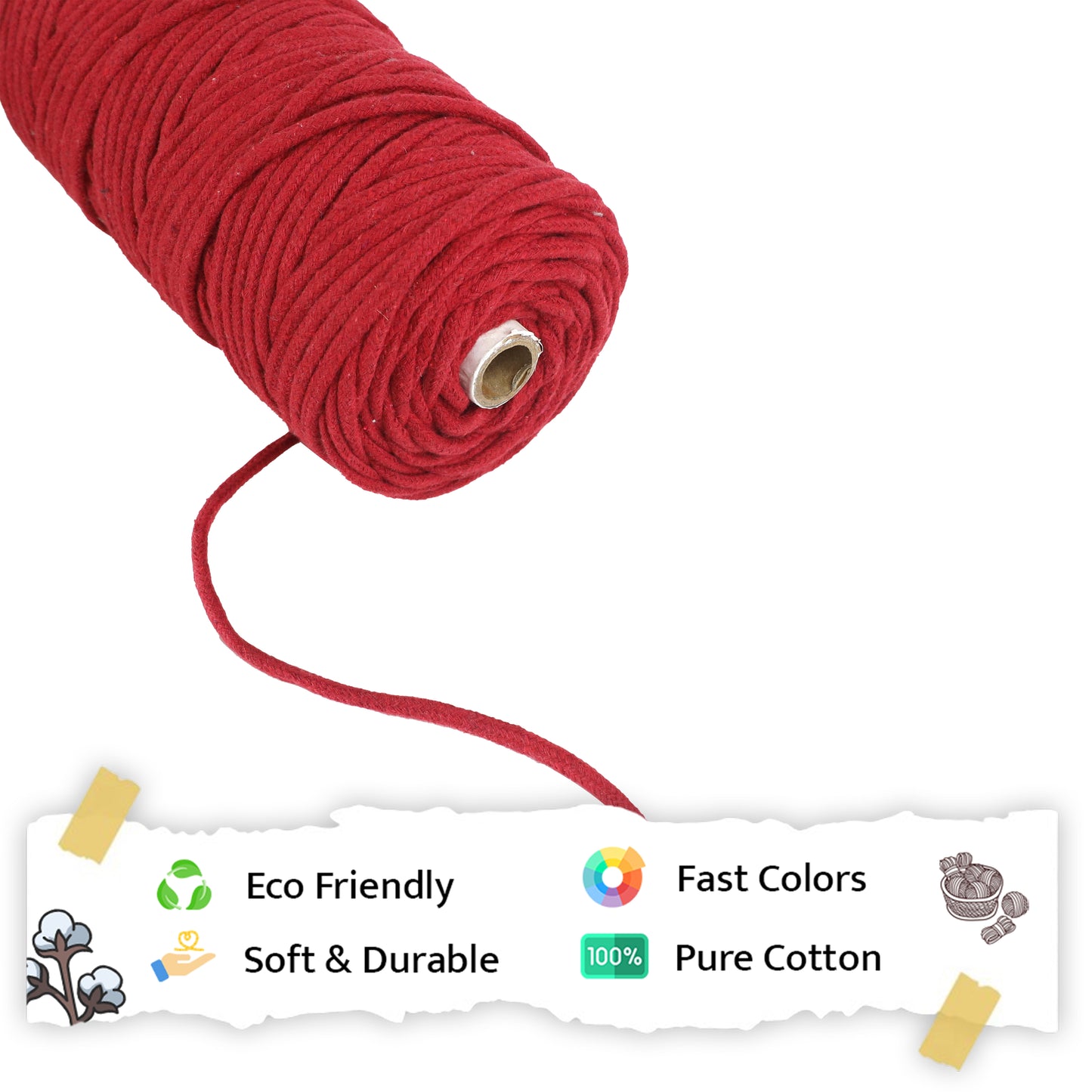 5mm Braided | Red | Approx 100 Metres | 1kg Spool | Cotton | No 15