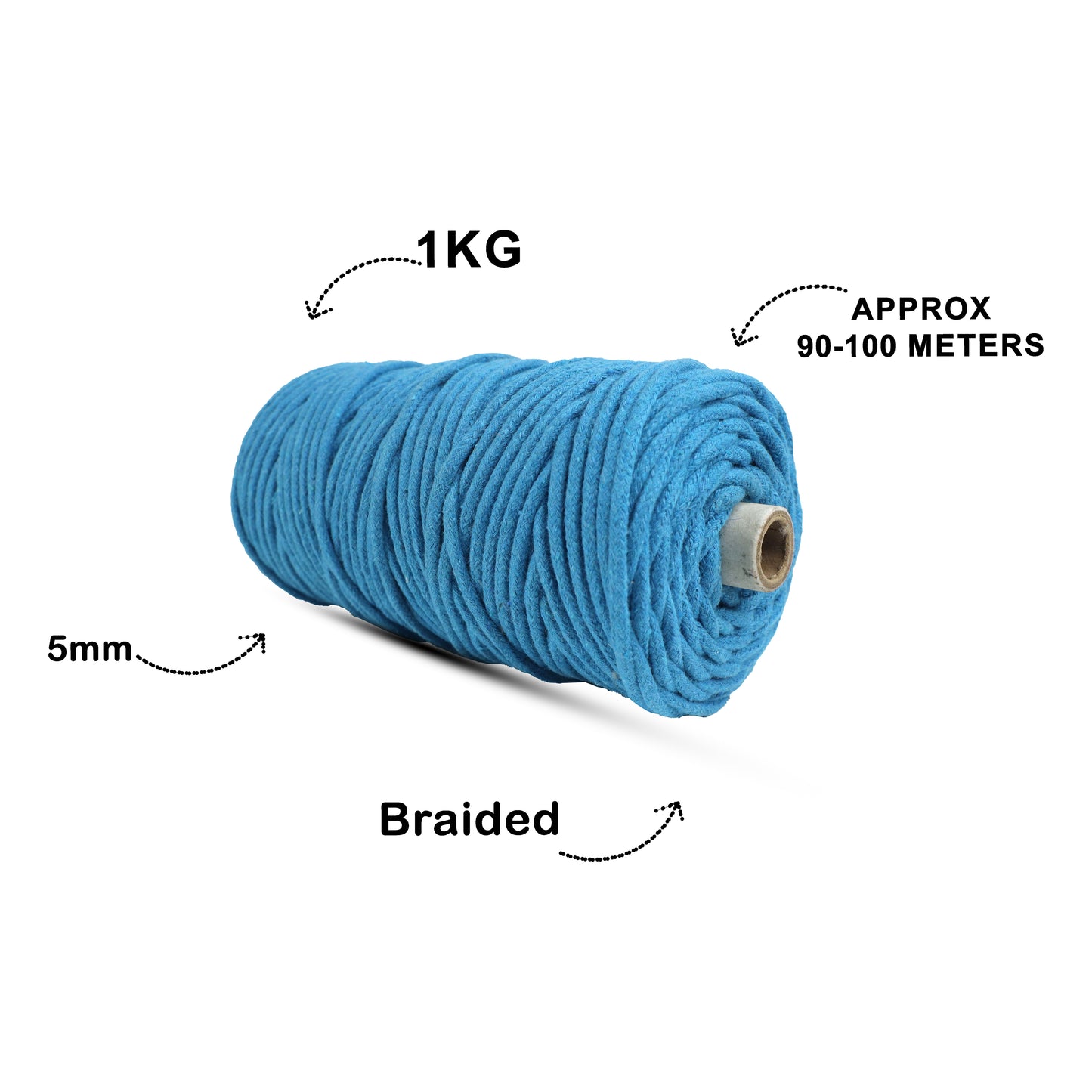 5mm Braided | Bright Blue | Approx 100 Metres | 1kg Spool | Cotton | No 22