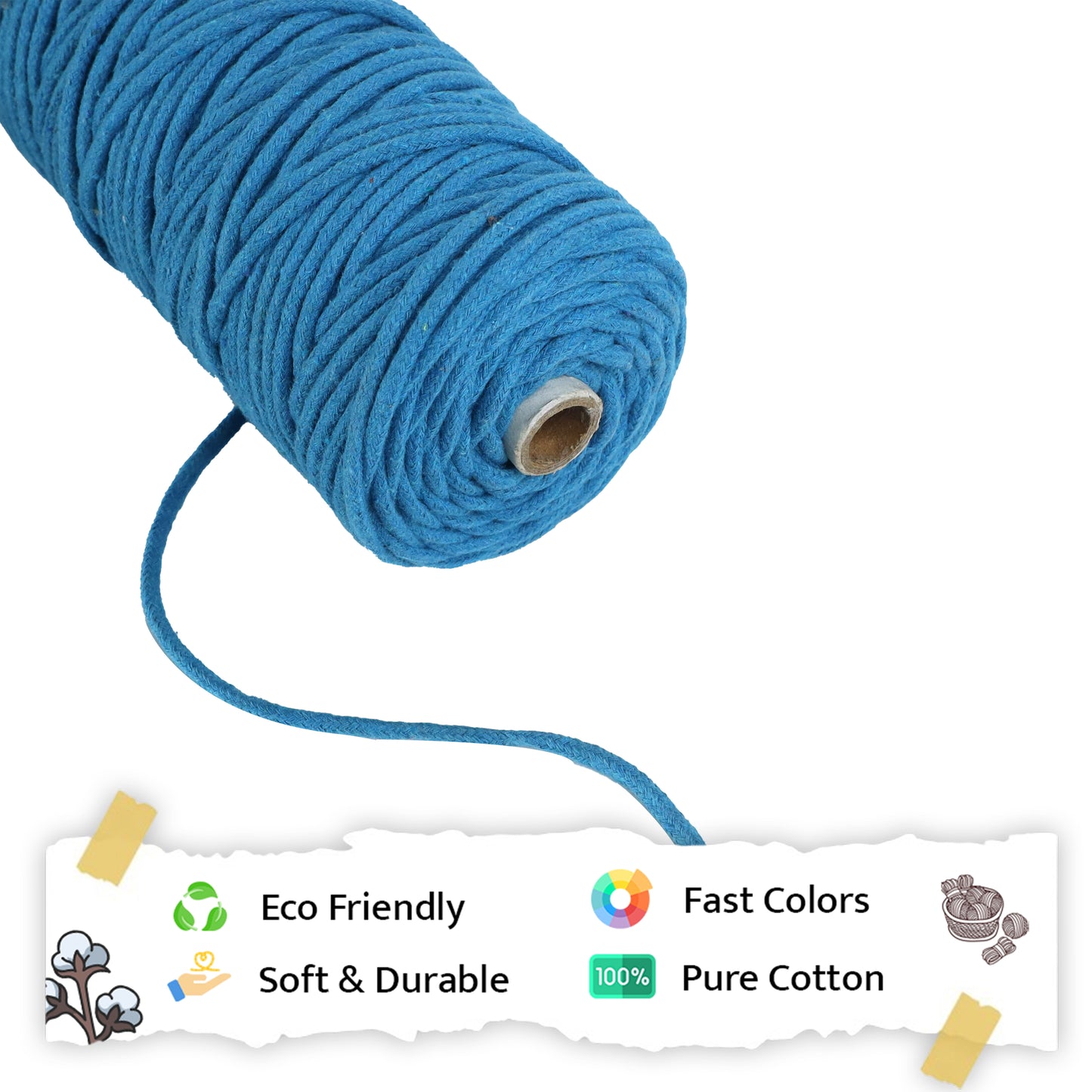 5mm Braided | Bright Blue | Approx 100 Metres | 1kg Spool | Cotton | No 22