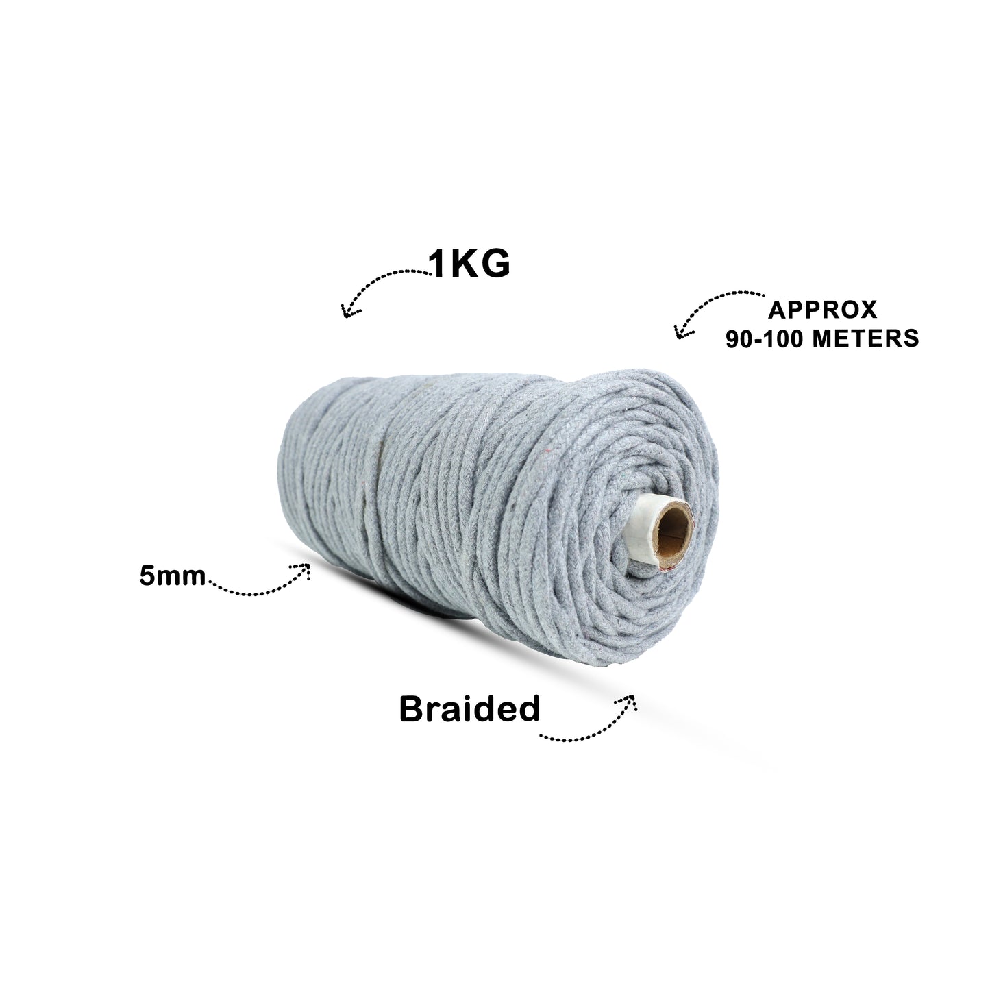 5mm Braided | Steel Grey | Approx 100 Metres | 1kg Spool | Cotton | No 24