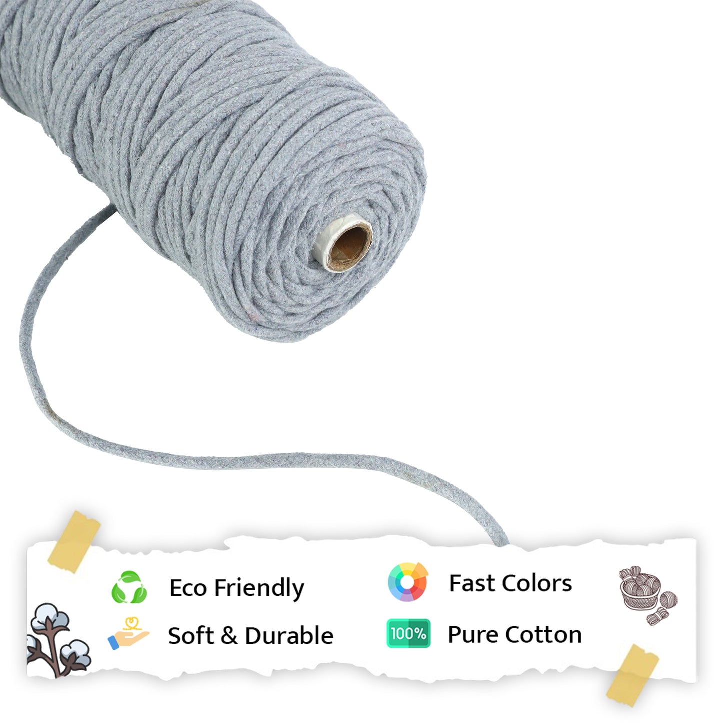 5mm Braided | Steel Grey | Approx 100 Metres | 1kg Spool | Cotton | No 24