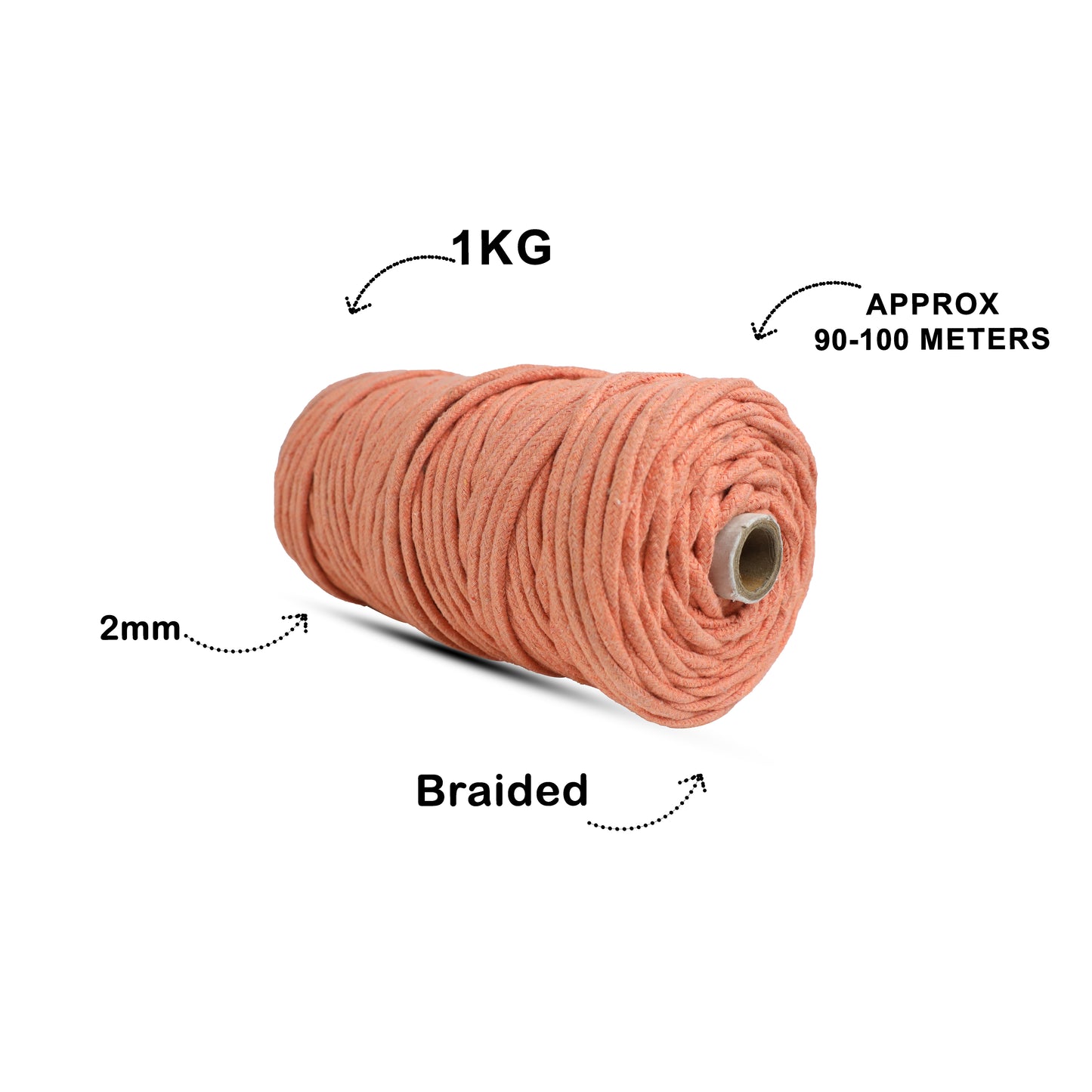 5mm Braided | Pastel Orange | Approx 100 Metres | 1kg Spool | Cotton | No 34