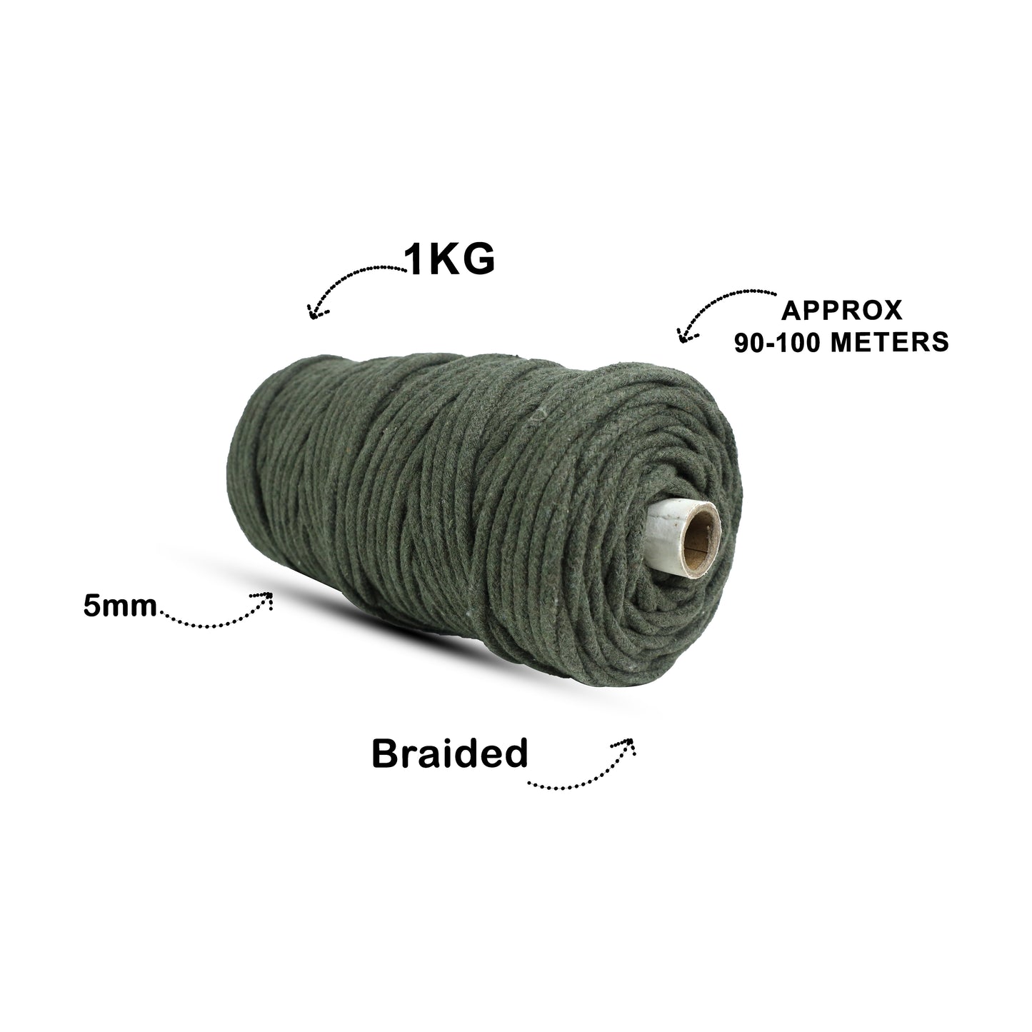 5mm Braided | Army Green | Approx 100 Metres | 1kg Spool | Cotton | No 38