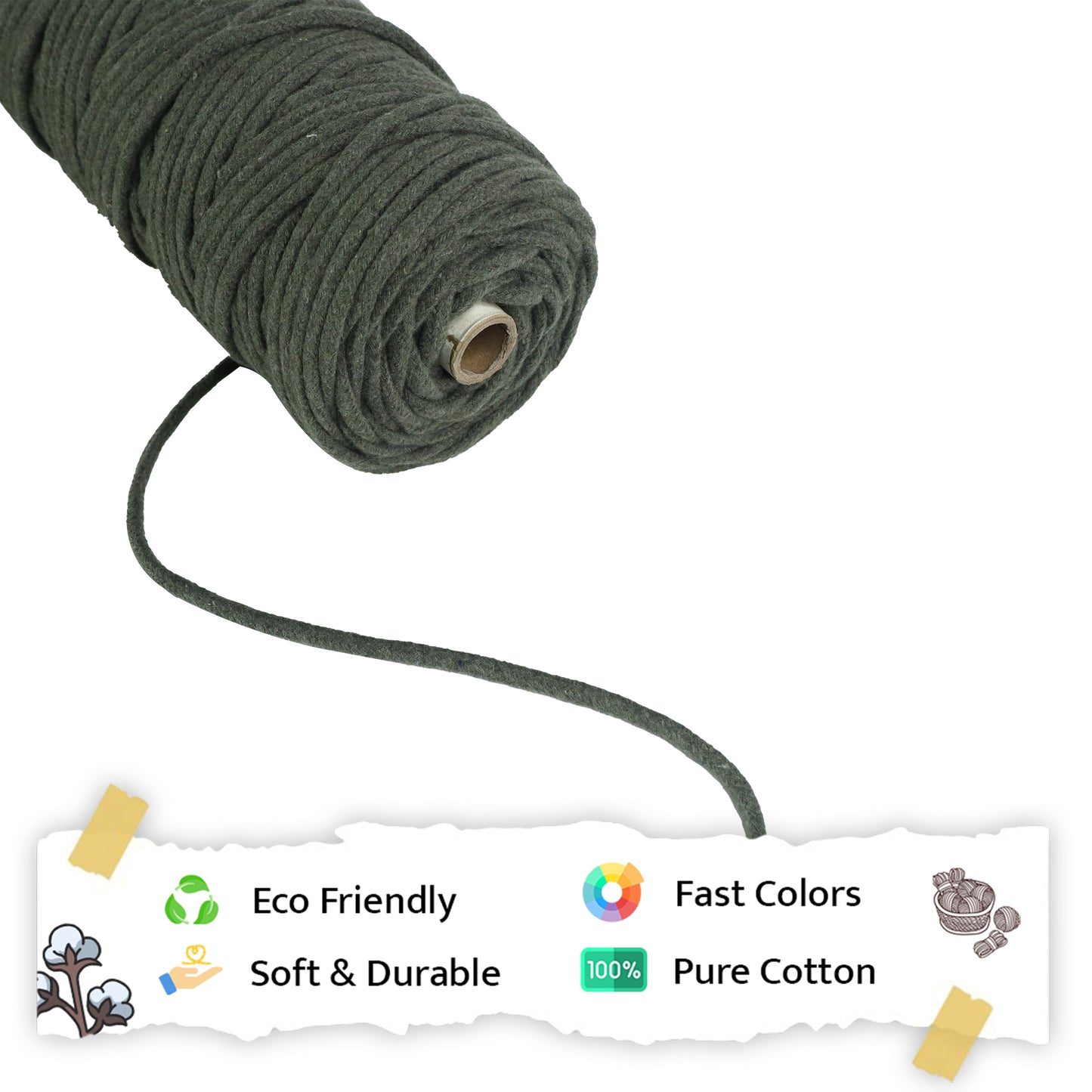 5mm Braided | Army Green | Approx 100 Metres | 1kg Spool | Cotton | No 38