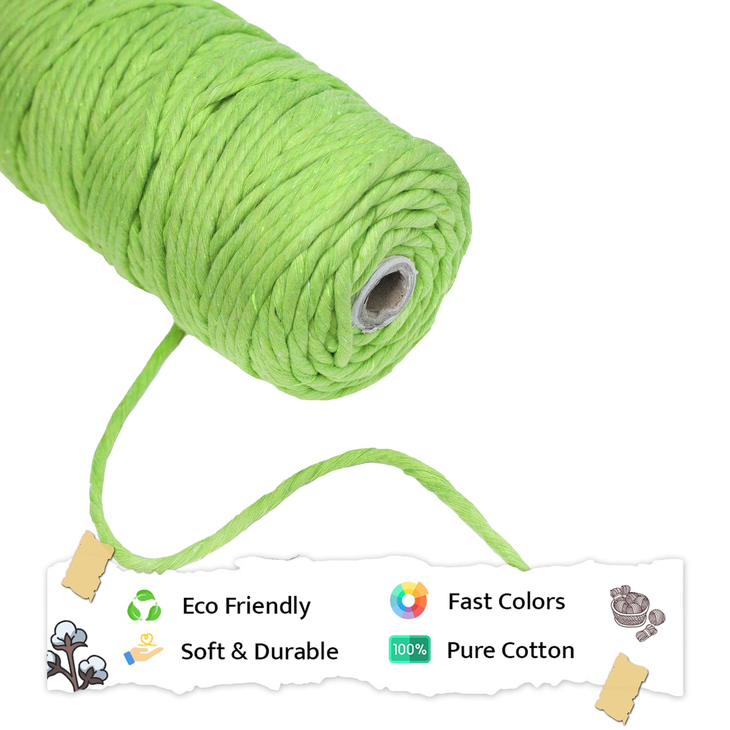 5mm Single Strand | Parrot Green | Approx 100 Metres | 1kg Spool | Cotton | No 13