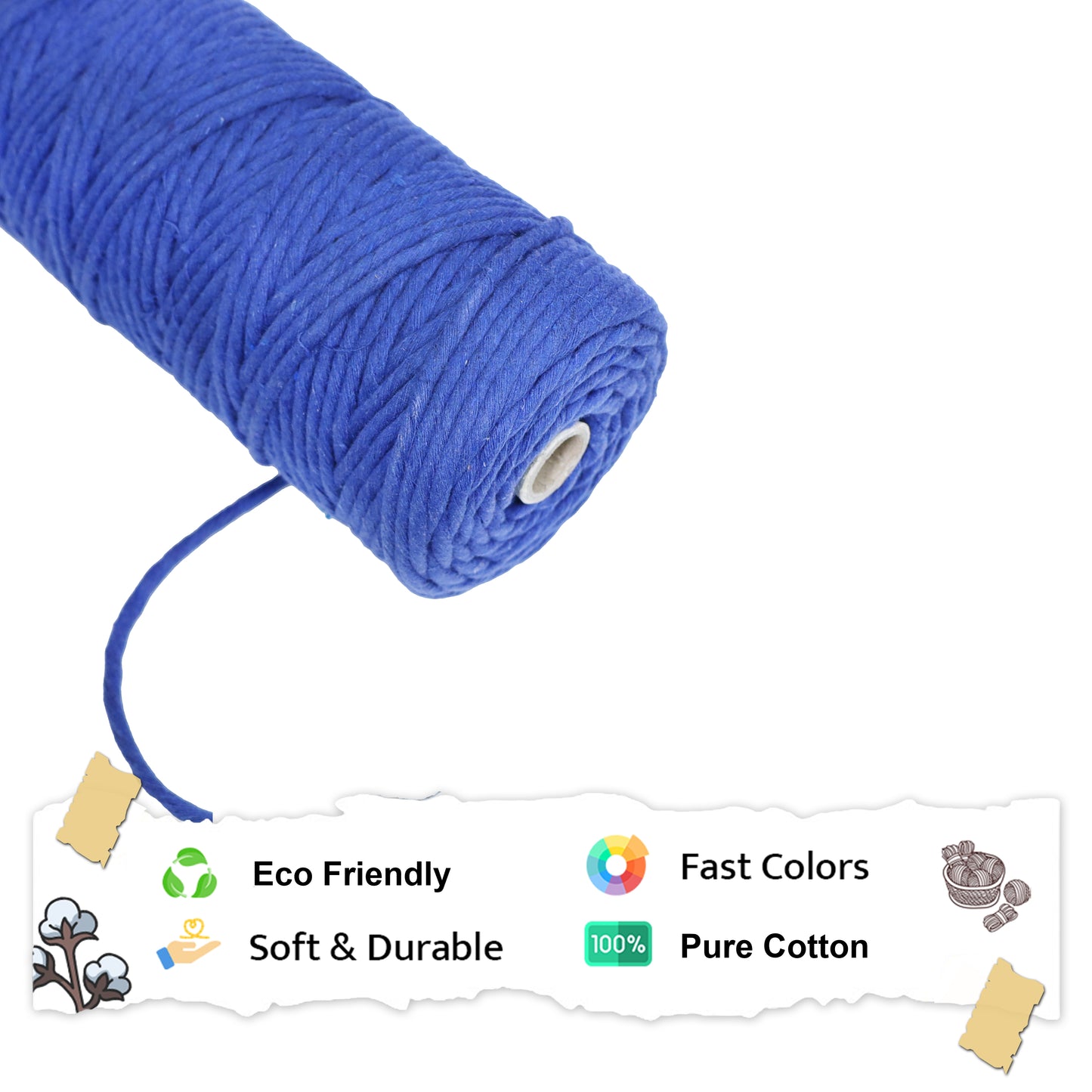 5mm Single Strand | Sapphire Blue | Approx 100 Metres | 1kg Spool | Cotton | No 20