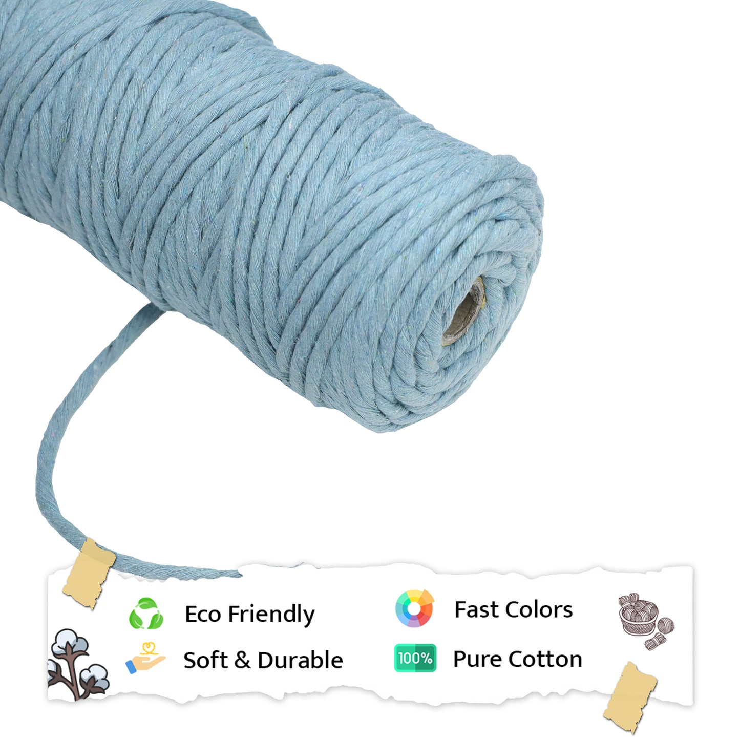 5mm Single Strand | Mint Blue | Approx 100 Metres | 1kg Spool | Cotton | No 25