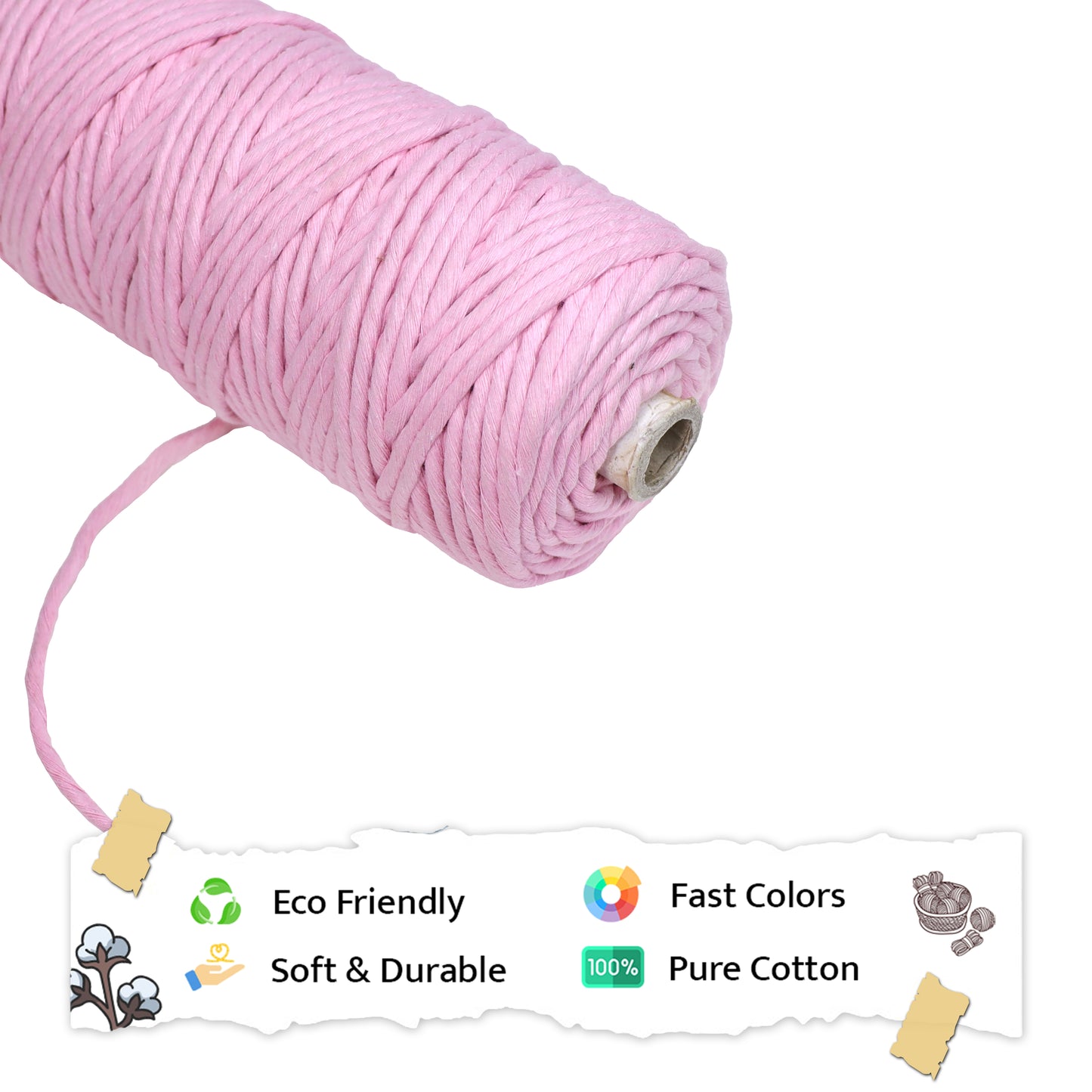 5mm Single Strand | Bubble Gum Pink | Approx 100 Metres | 1kg Spool | Cotton | No 26