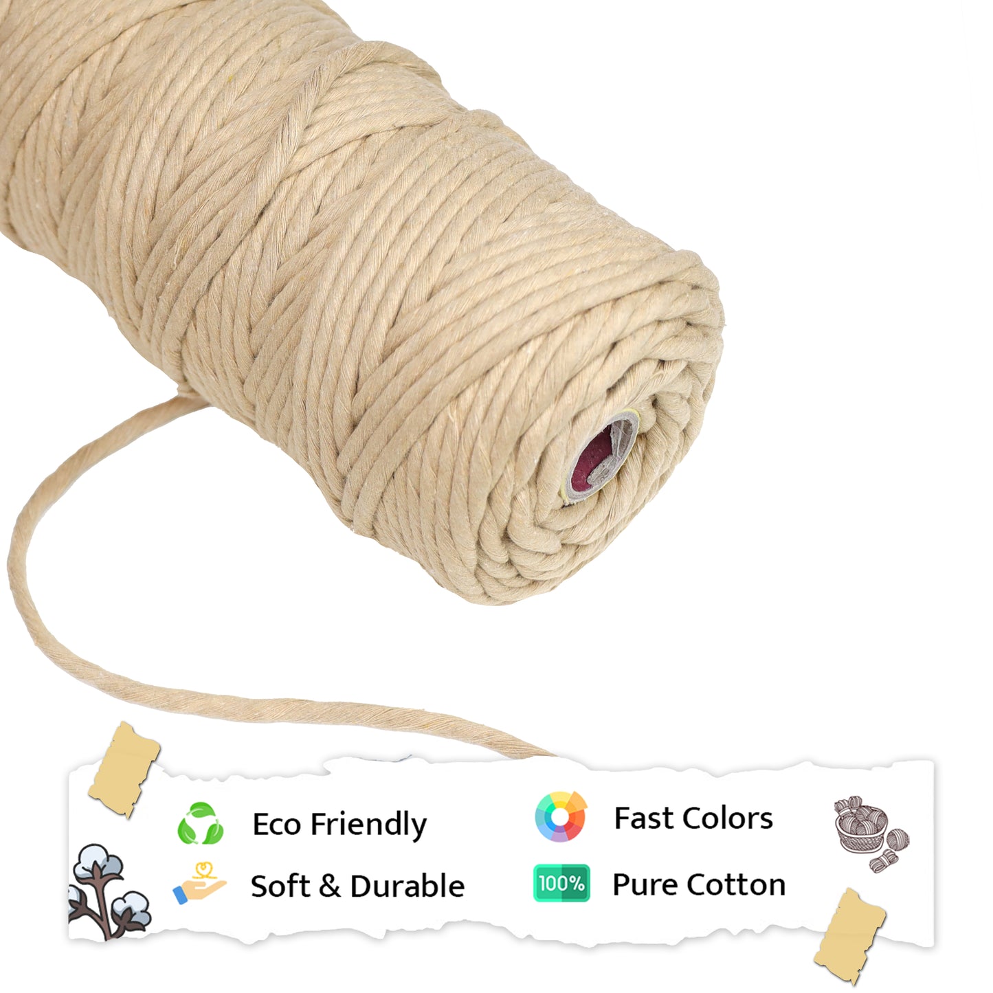 5mm Single Strand | Beige | Approx 100 Metres | 1kg Spool | Cotton | No 30