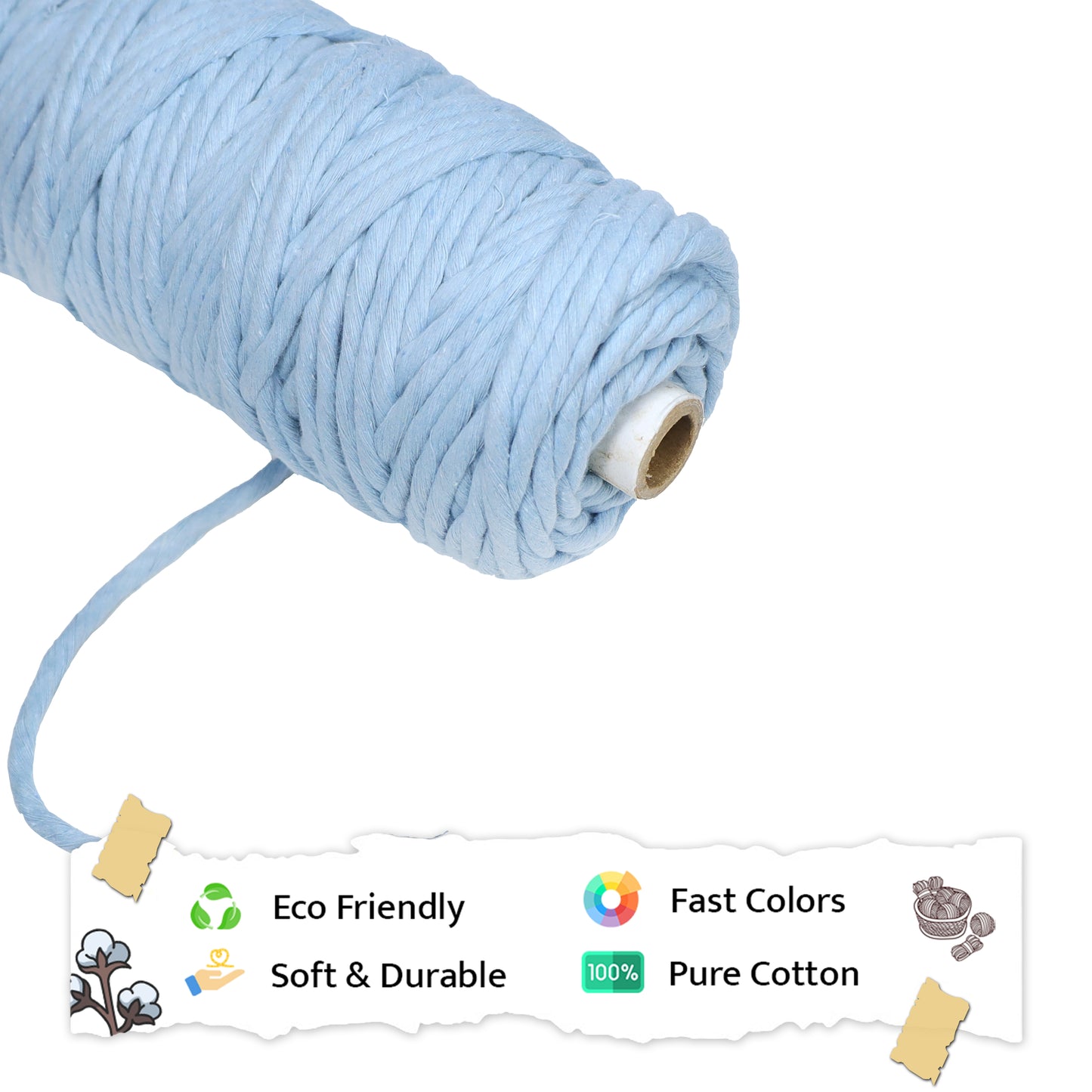 5mm Single Strand | Ice Blue | Approx 100 Metres | 1kg Spool | Cotton | No 32