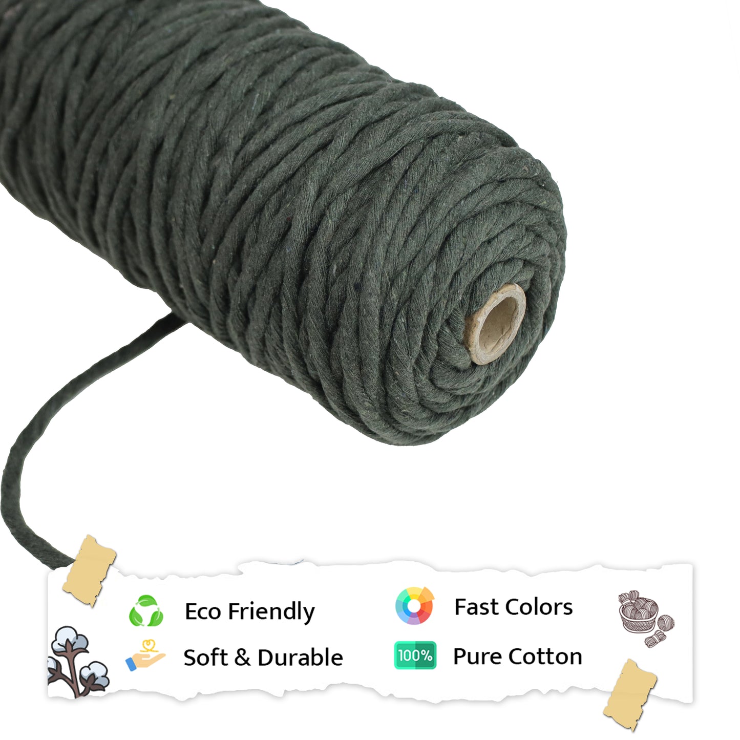 5mm Single Strand | Army Green | Approx 100 Metres | 1kg Spool | Cotton | No 38