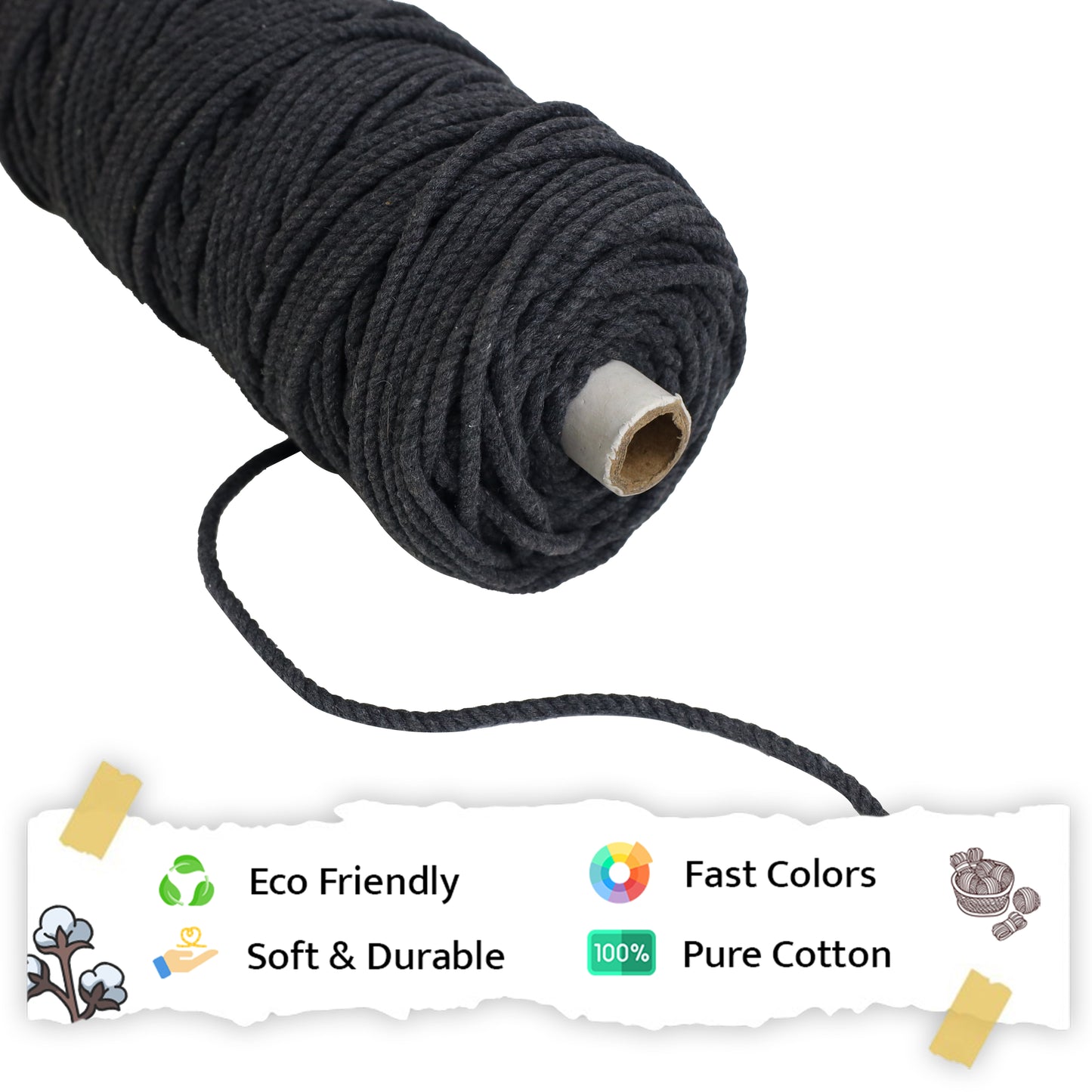 5mm Twisted (3Ply) | Dark Grey | Approx 100 Metres | 1kg Spool | Cotton | No 02