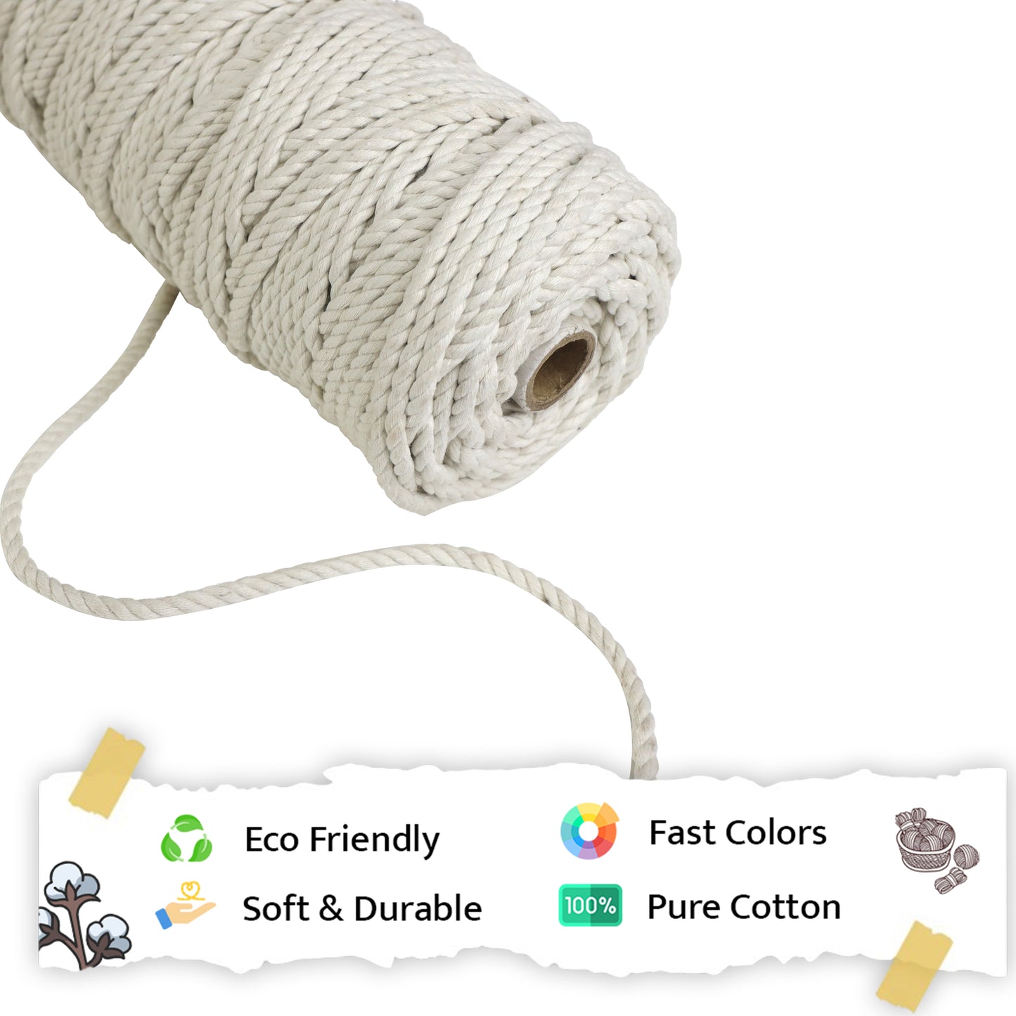 5mm Twisted (3Ply) | Off White | Approx 100 Metres | 1kg Spool | Cotton | No 04