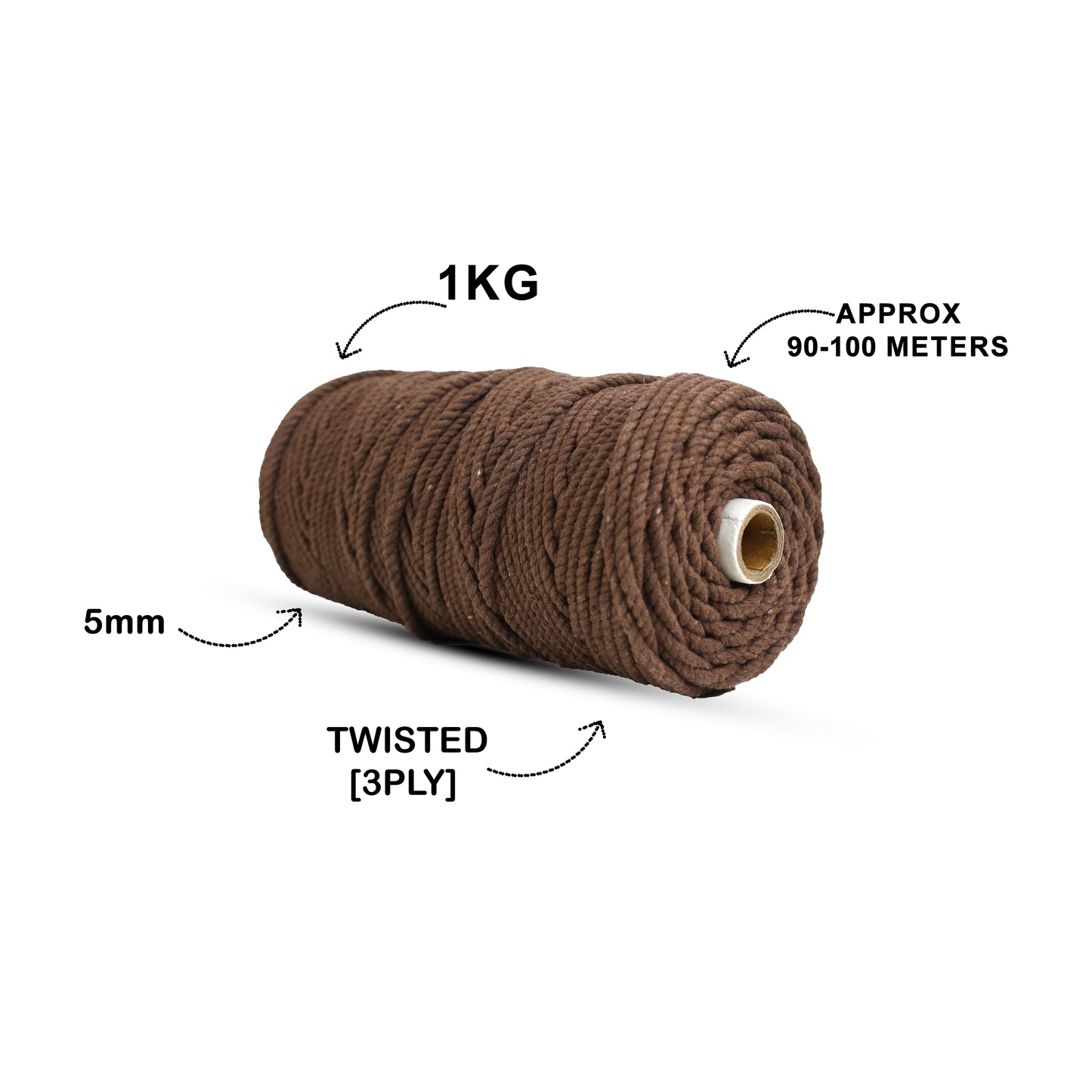 5mm Twisted (3Ply) | Cofee Brown | Approx 100 Metres | 1kg Spool | Cotton | No 05