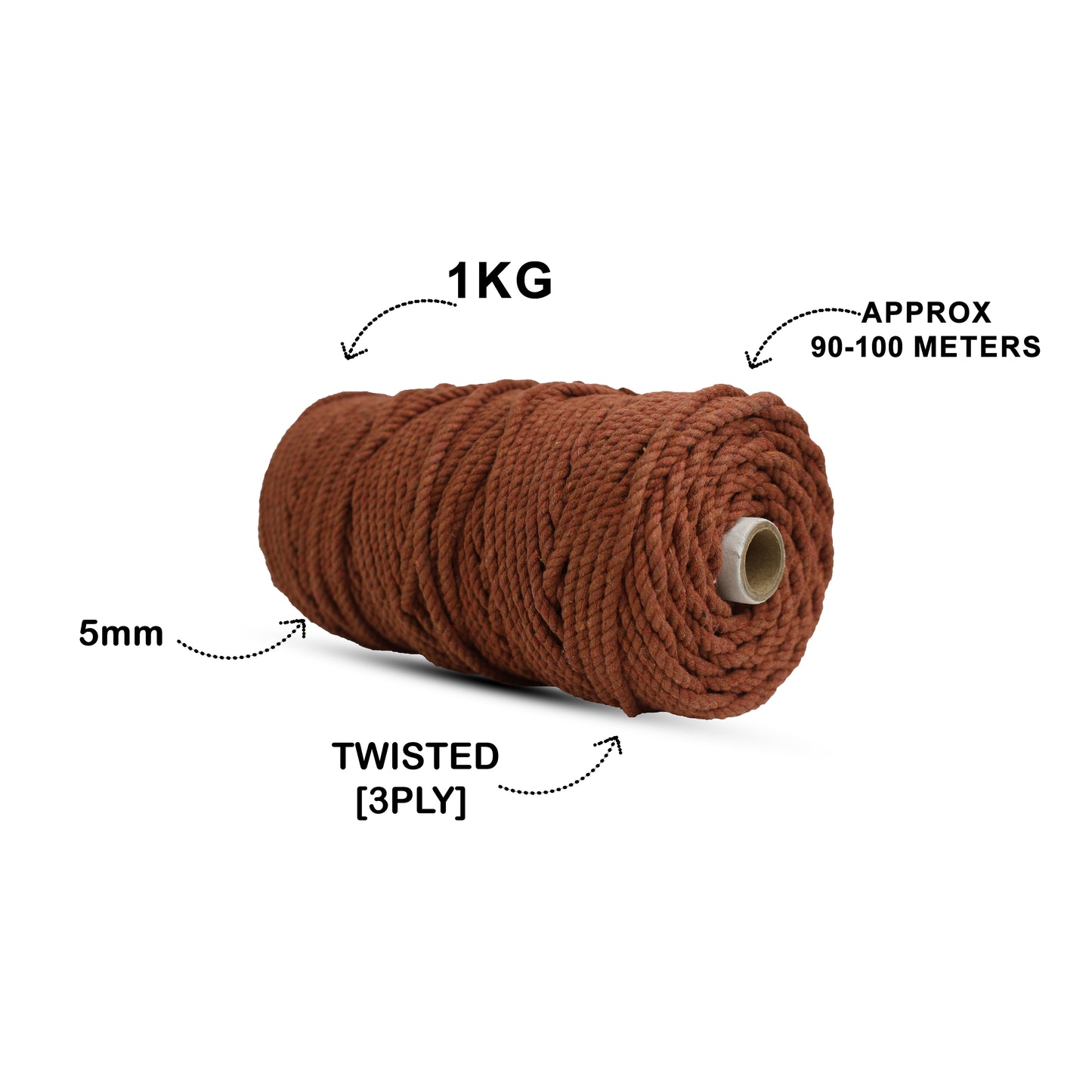 5mm Twisted (3Ply) | Chocolate Brown | Approx 100 Metres | 1kg Spool | Cotton | No 06
