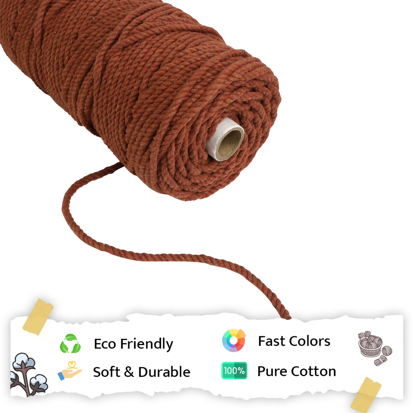 5mm Twisted (3Ply) | Chocolate Brown | Approx 100 Metres | 1kg Spool | Cotton | No 06