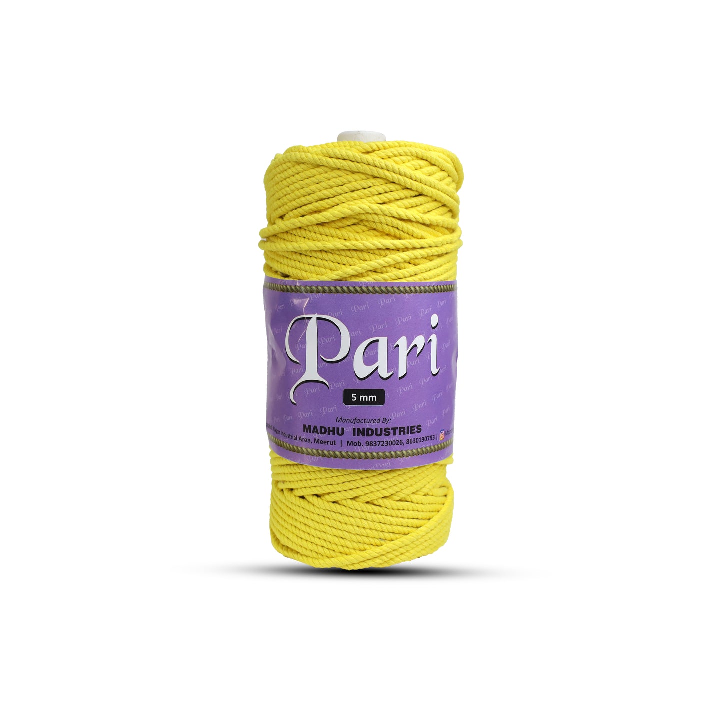 5mm Twisted (3Ply) | Yellow | Approx 100 Metres | 1kg Spool | Cotton | No 08