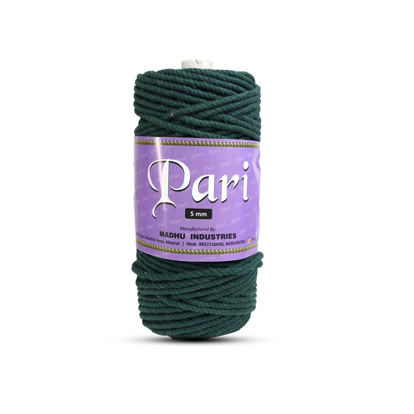 5mm ટ્વિસ્ટેડ (3Ply) | ફોરેસ્ટ ગ્રીન | આશરે 100 મીટર | 1 કિલો સ્પૂલ | કપાસ
