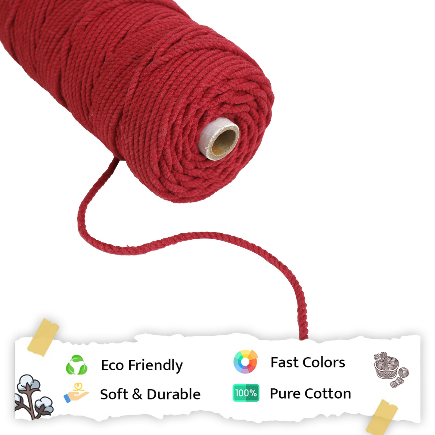 5mm Twisted (3Ply) | Red | Approx 100 Metres | 1kg Spool | Cotton | No 15