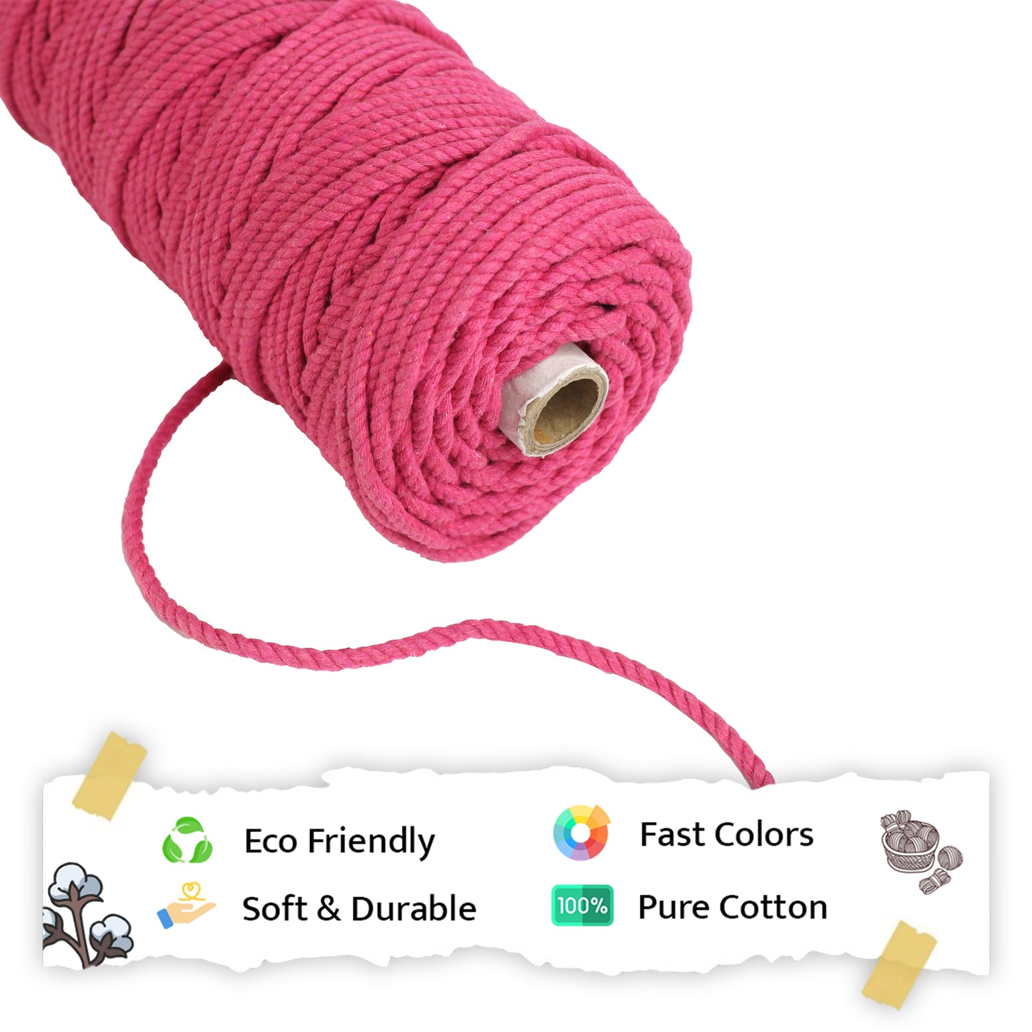 5mm Twisted (3Ply) | Hot Pink | Approx 100 Metres | 1kg Spool | Cotton | No 16