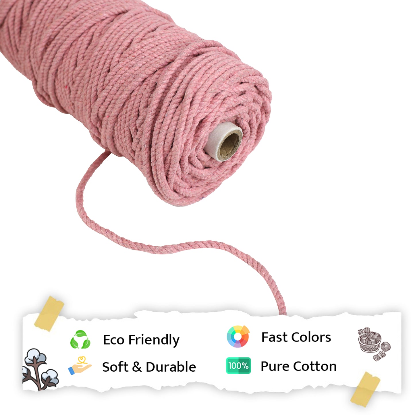 5mm Twisted (3Ply) | Peach | Approx 100 Metres | 1kg Spool | Cotton | No 17
